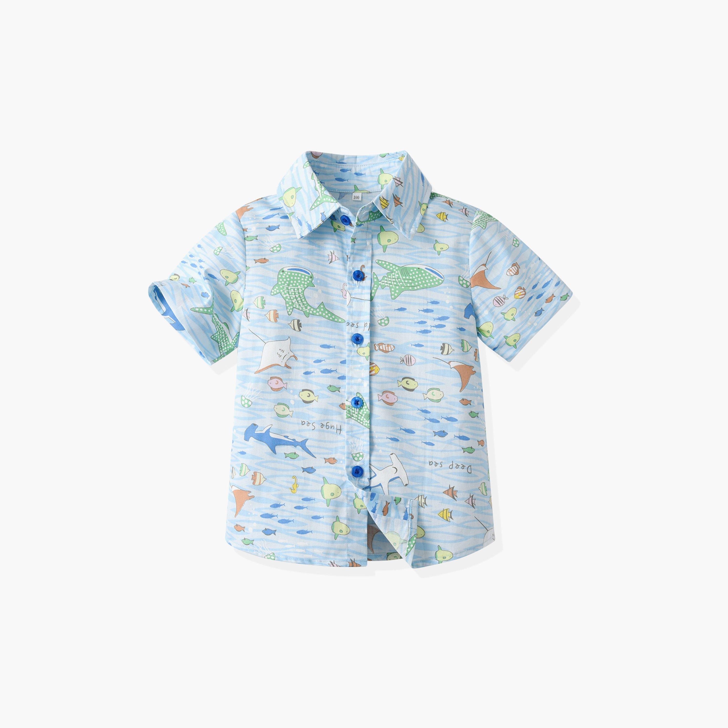 Babyqlo 4-Piece All Over Fish Printed Shirt with Pants Bow Tie & Suspender-boys-clothing-setsandcoords-image-4