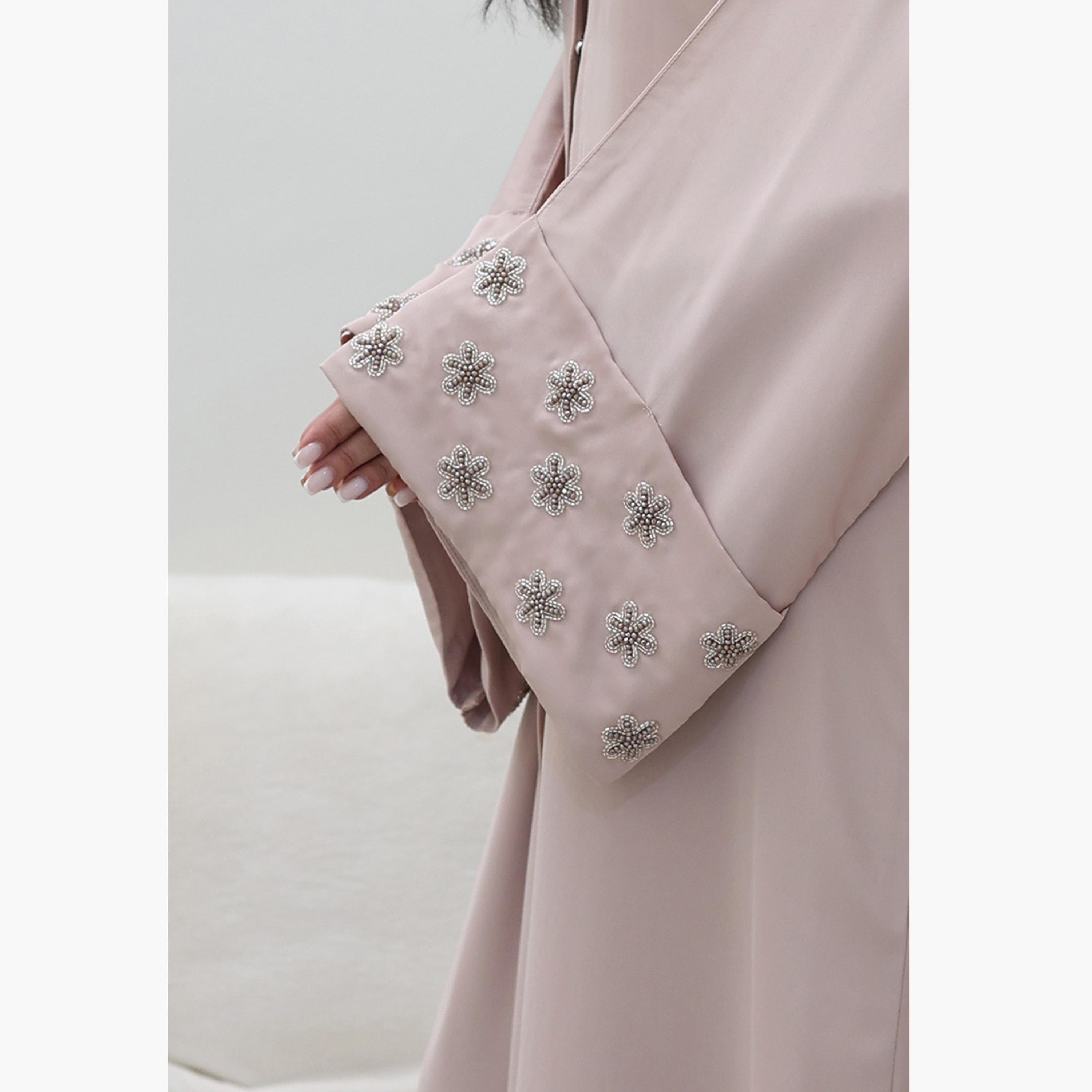 Nukhbaa Pink Flared Sleeves Nida Women's Abaya-women-arabicclothing-abayas-image-3