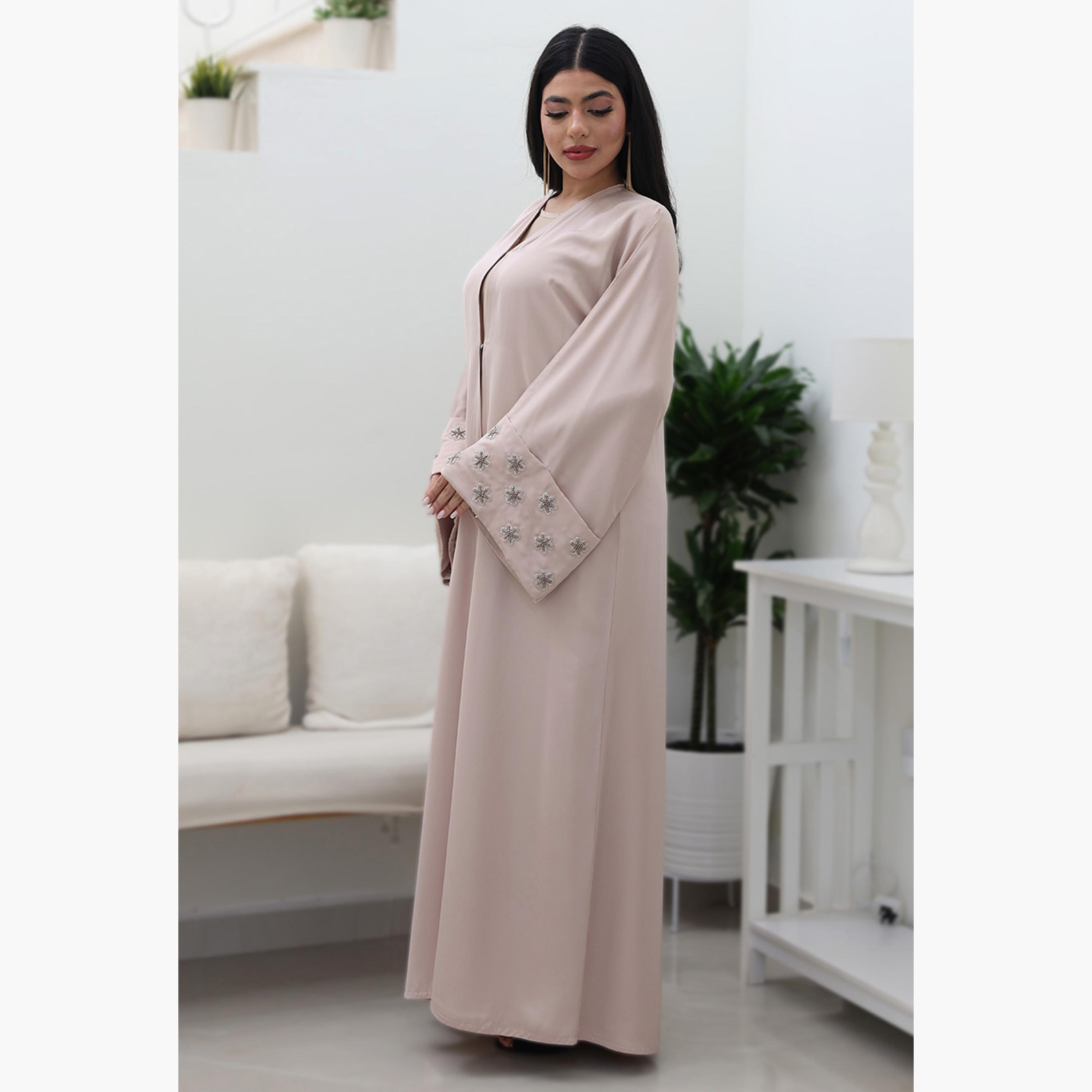 Nukhbaa Pink Flared Sleeves Nida Women's Abaya-women-arabicclothing-abayas-image-4