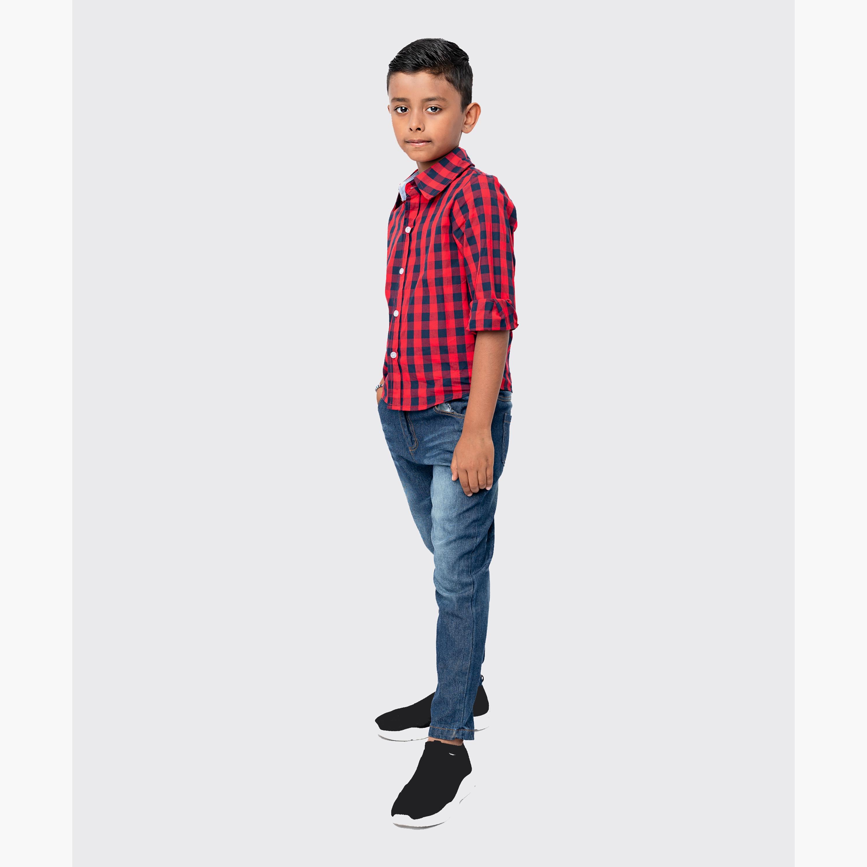 قميص كاروهات بأكمام طويلة مع جينز من بيبيكلو-boys-clothing-setsandcoords-image-2