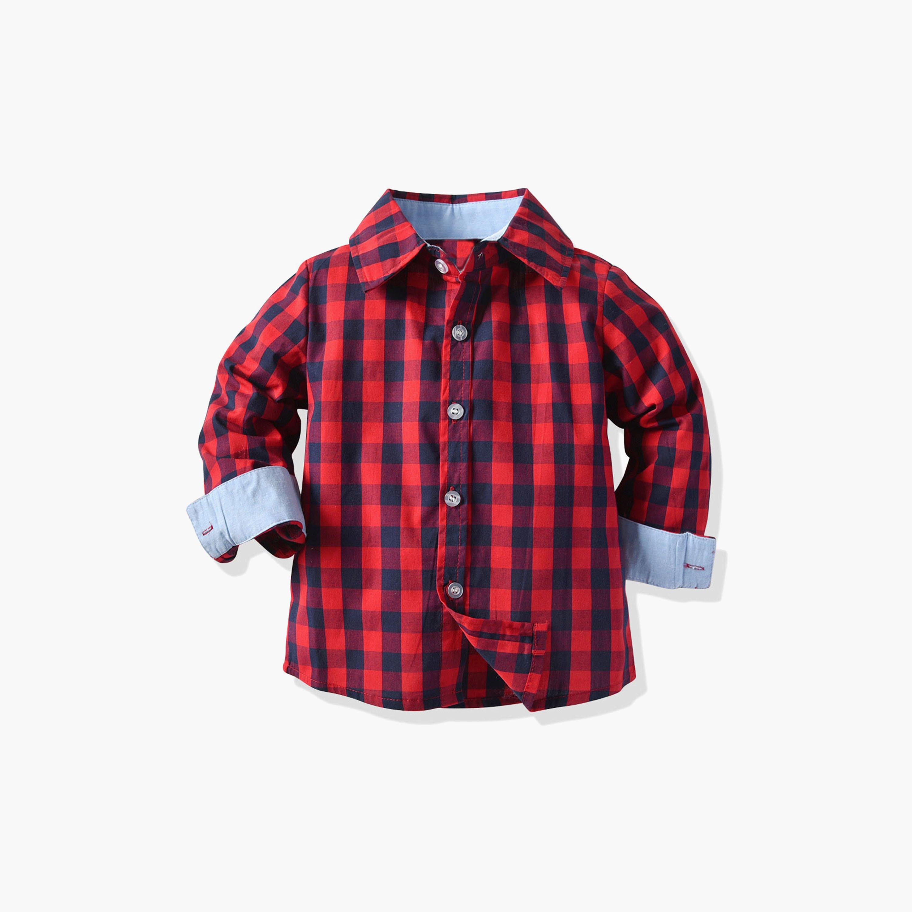 قميص كاروهات بأكمام طويلة مع جينز من بيبيكلو-boys-clothing-setsandcoords-image-4