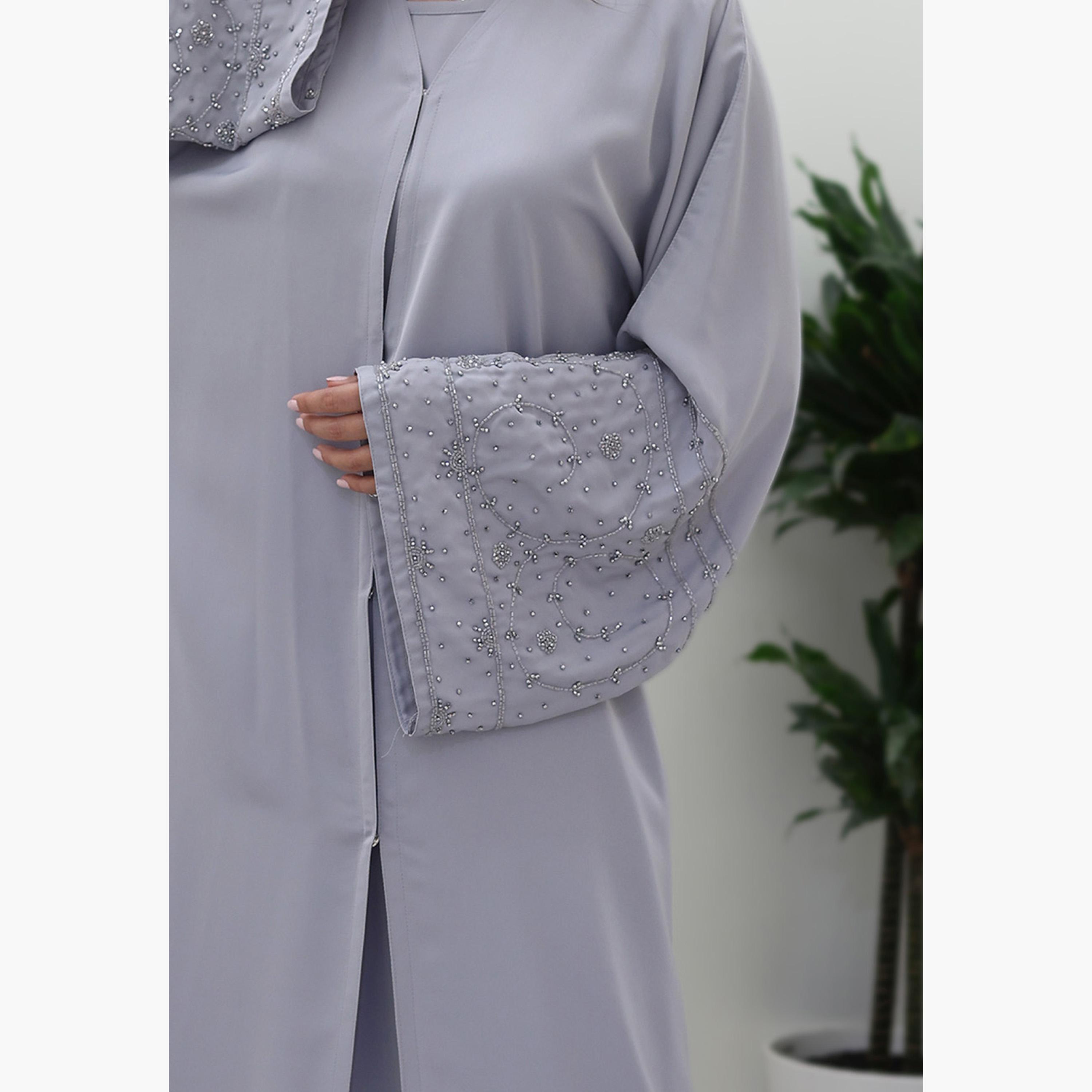 Nukhbaa Beaded Flared Sleeves Nida Women's Abaya-women-arabicclothing-abayas-image-2