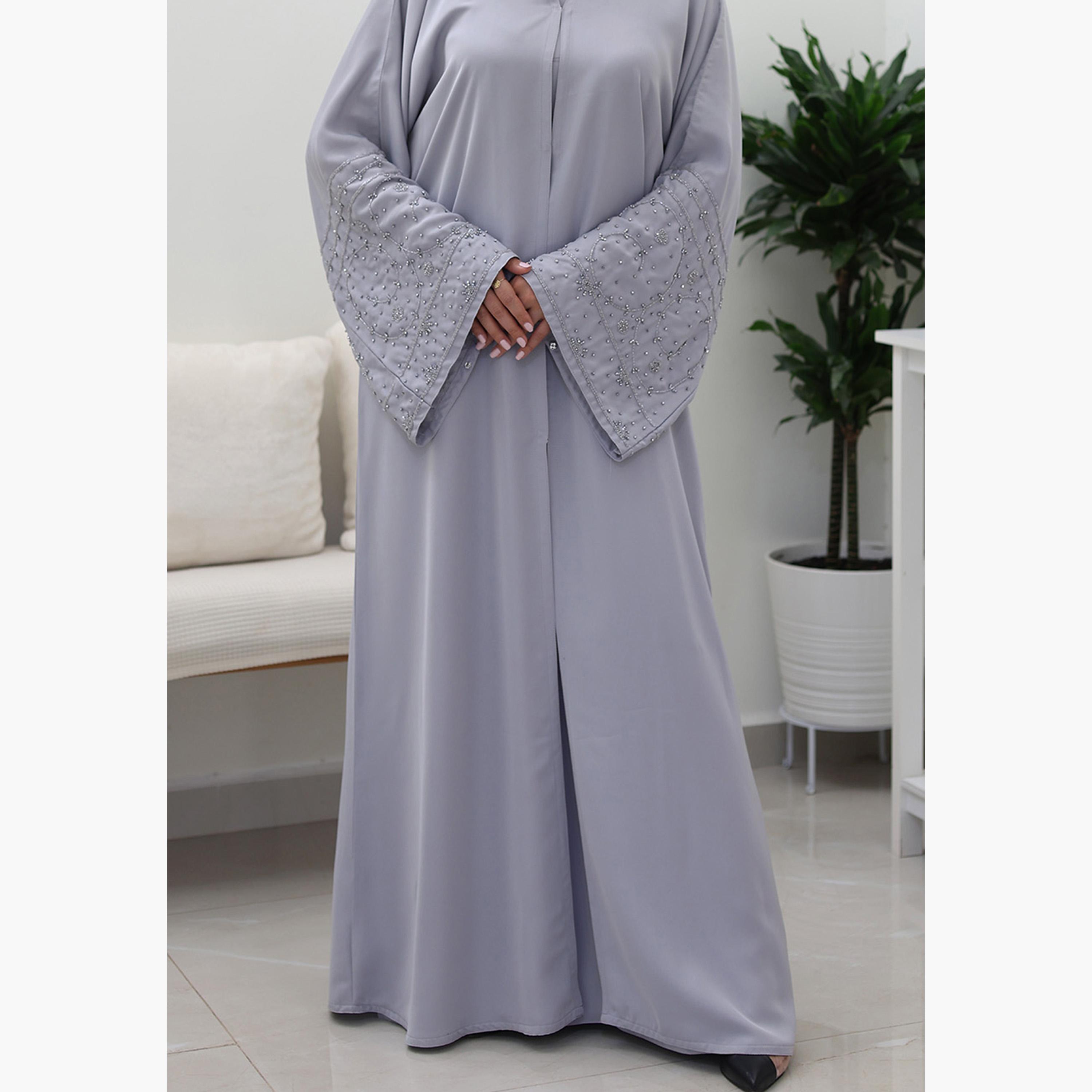 Nukhbaa Beaded Flared Sleeves Nida Women's Abaya-women-arabicclothing-abayas-image-3