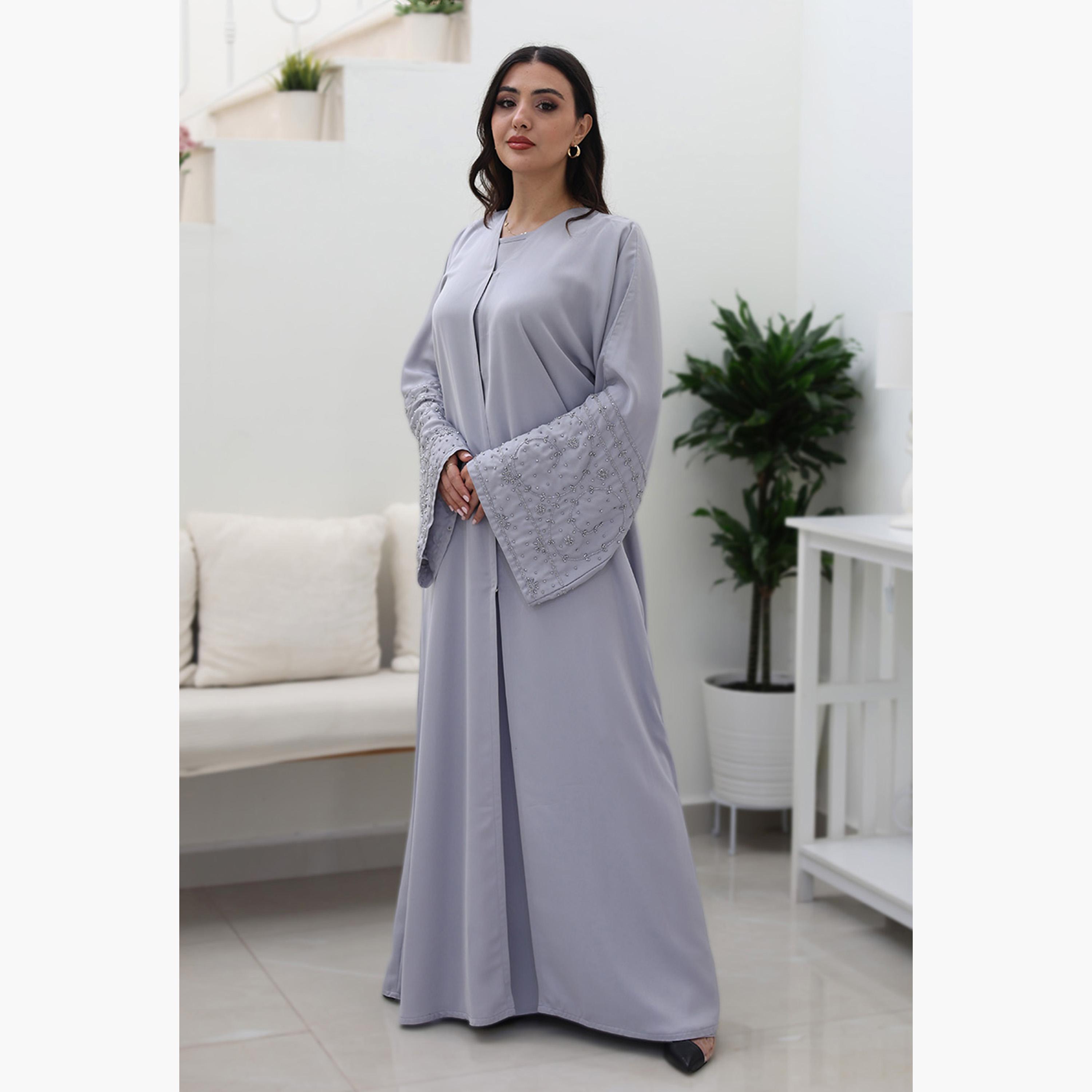 Nukhbaa Beaded Flared Sleeves Nida Women's Abaya-women-arabicclothing-abayas-image-4