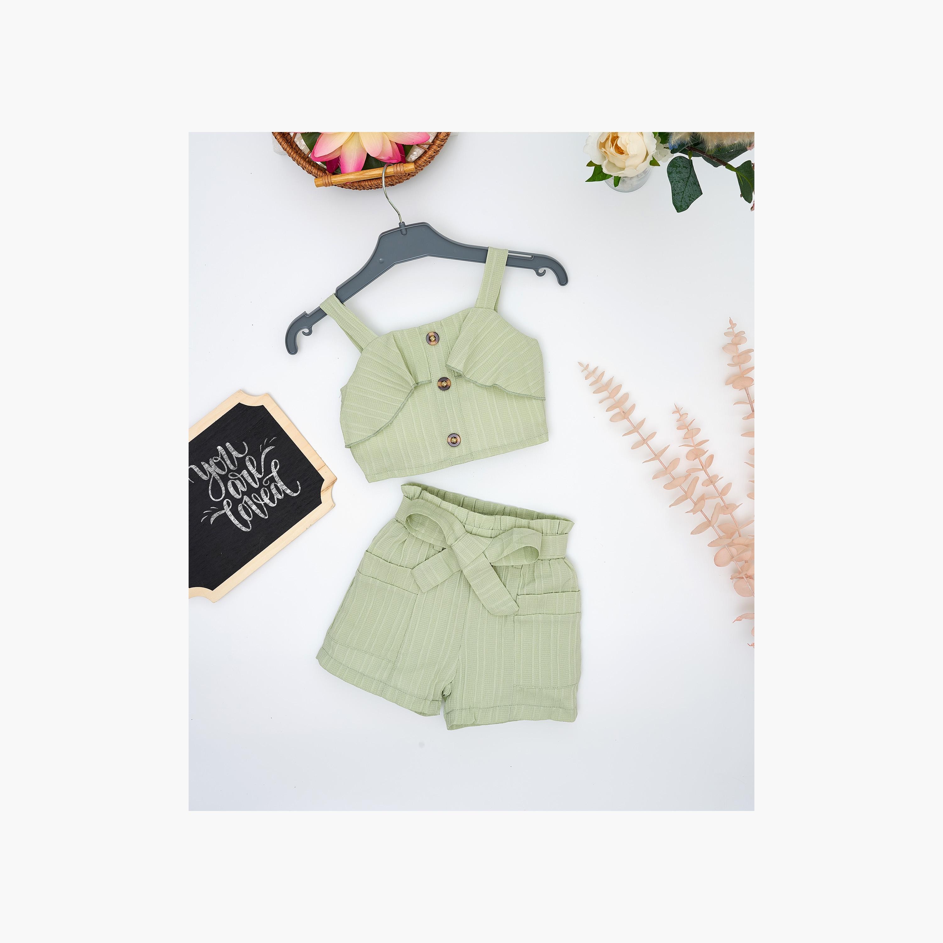 Babyqlo 3-Piece Striped Sleeveless Top, Shorts with Belt-baby-girls-clothing-setsandcoords-image-1