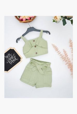 بلوزة مخططة بدون أكمام، وشورت مع حزام 3 قطع من بيبيكلو-girls-clothing-image-1