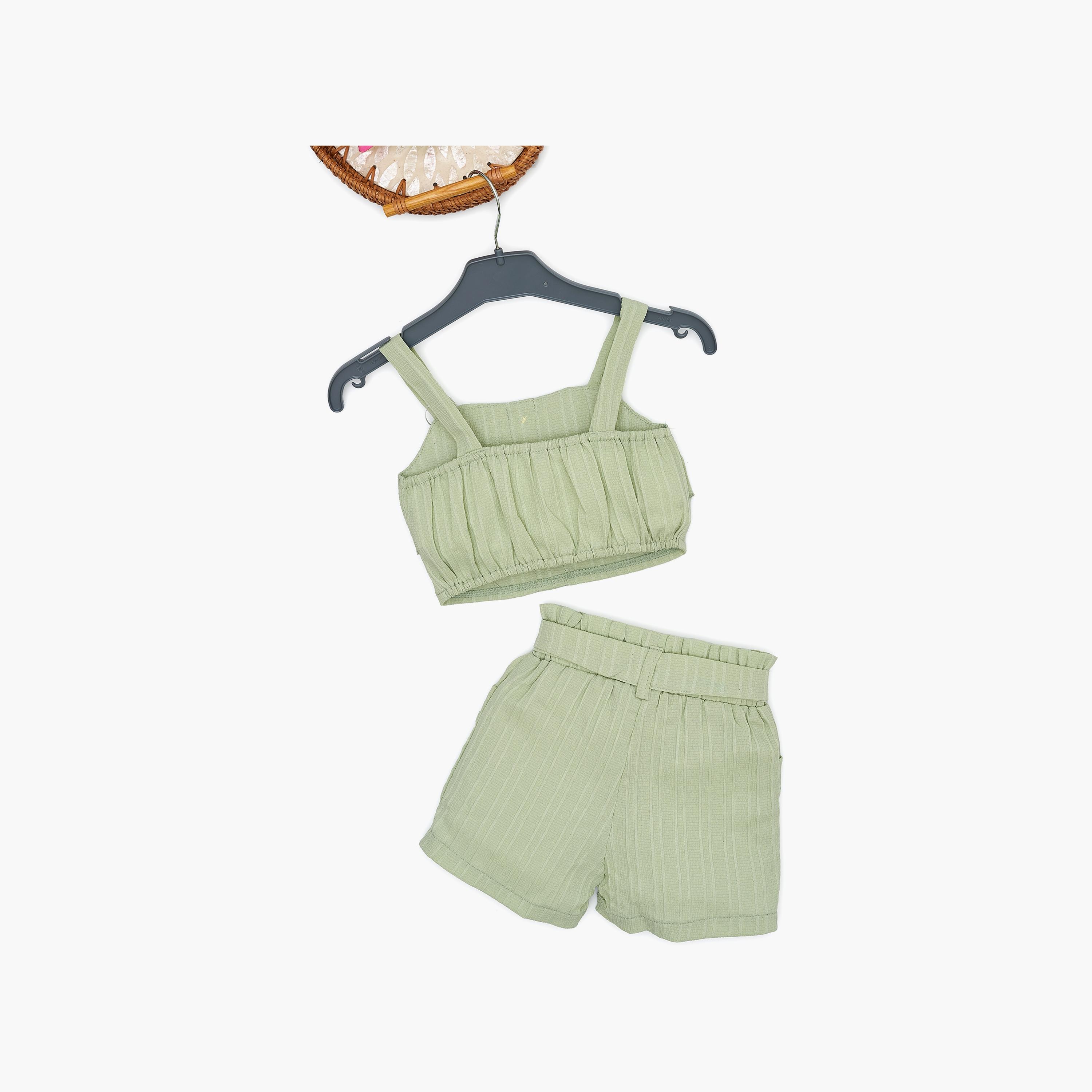 Babyqlo 3-Piece Striped Sleeveless Top, Shorts with Belt-baby-girls-clothing-setsandcoords-image-2
