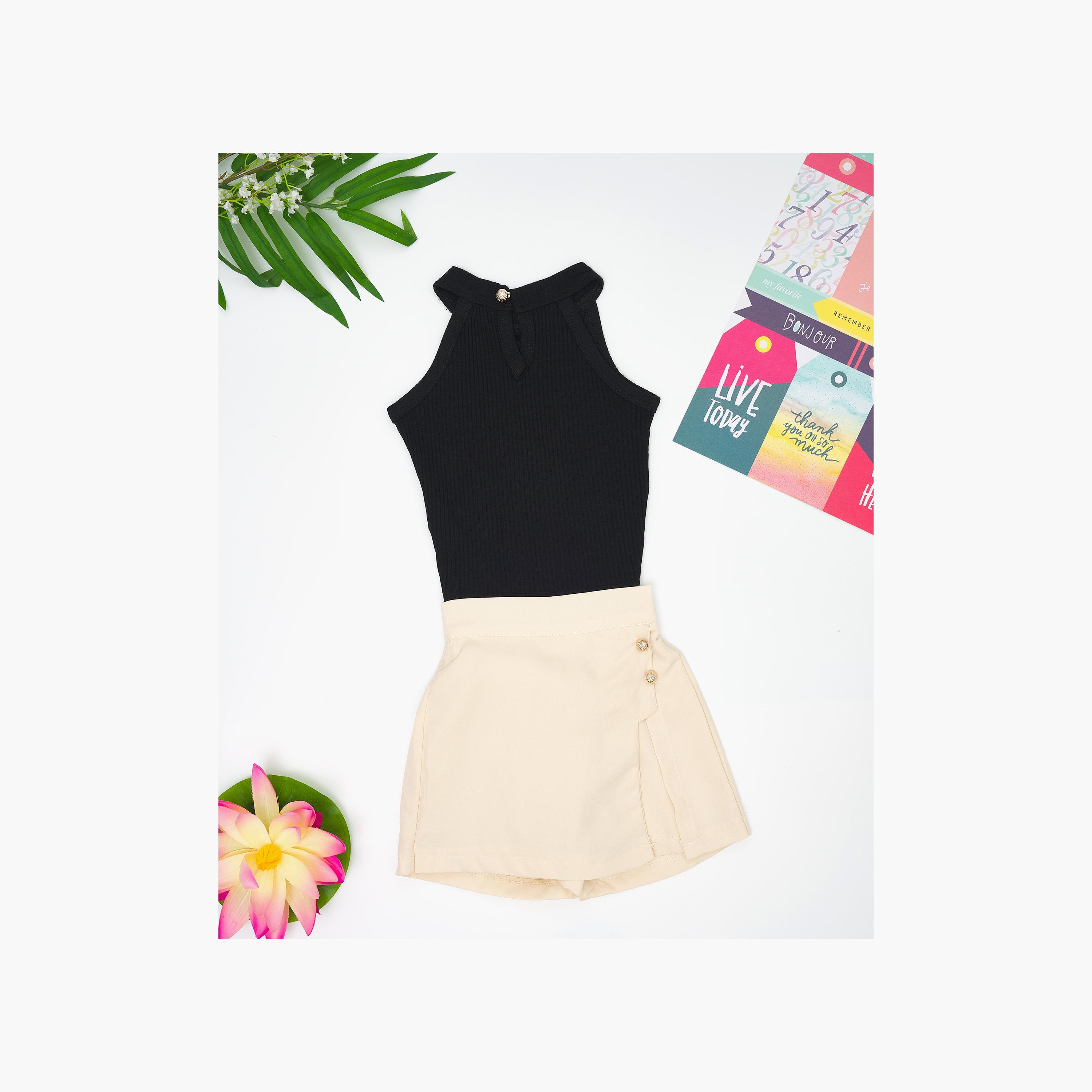 Babyqlo Solid Sleeveless Top with Skirt-baby-girls-clothing-setsandcoords-image-1