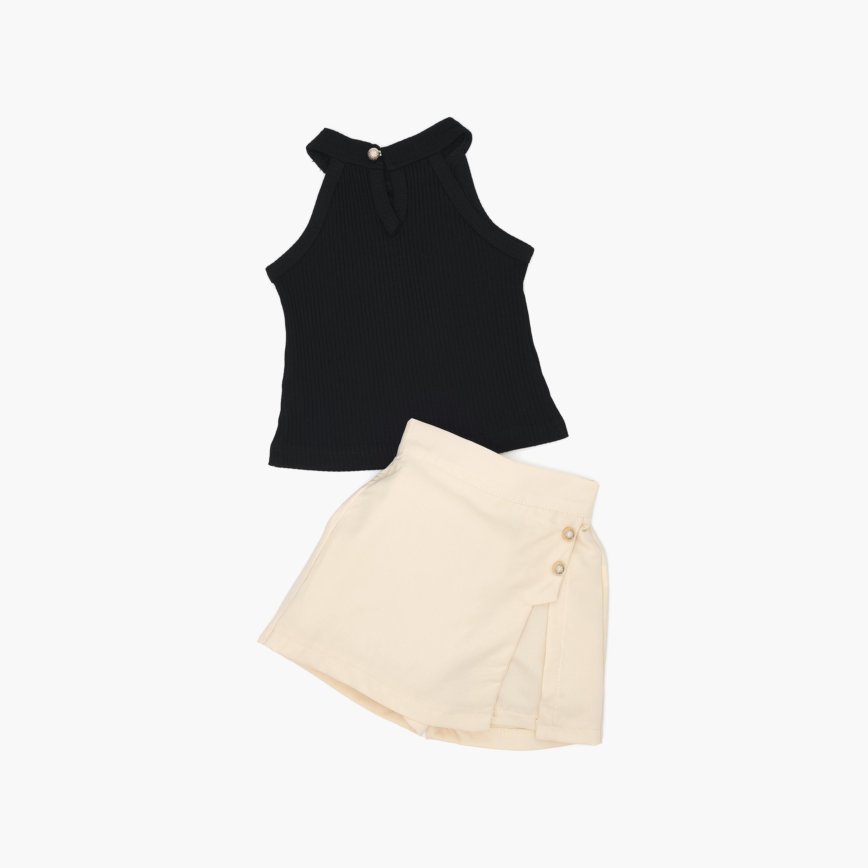 Babyqlo Solid Sleeveless Top with Skirt-baby-girls-clothing-setsandcoords-image-5