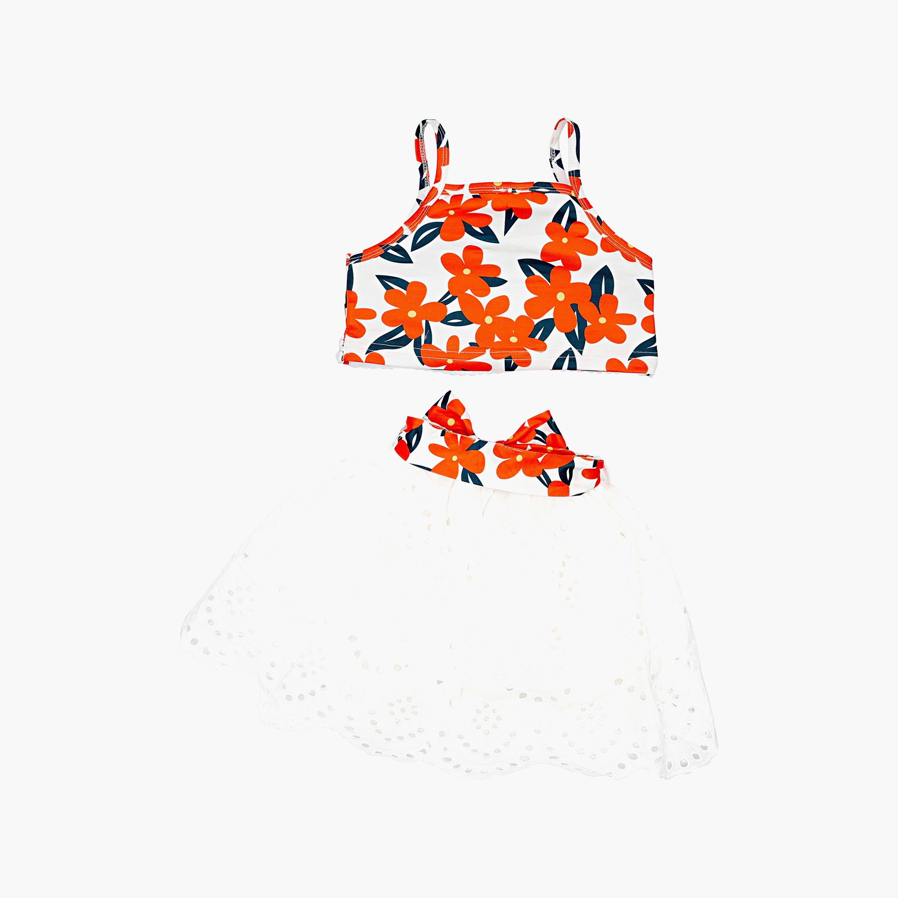 Babyqlo 2-Piece Floral Printed Sleeveless Crop Top, Skirt with Belt-baby-girls-clothing-setsandcoords-image-2