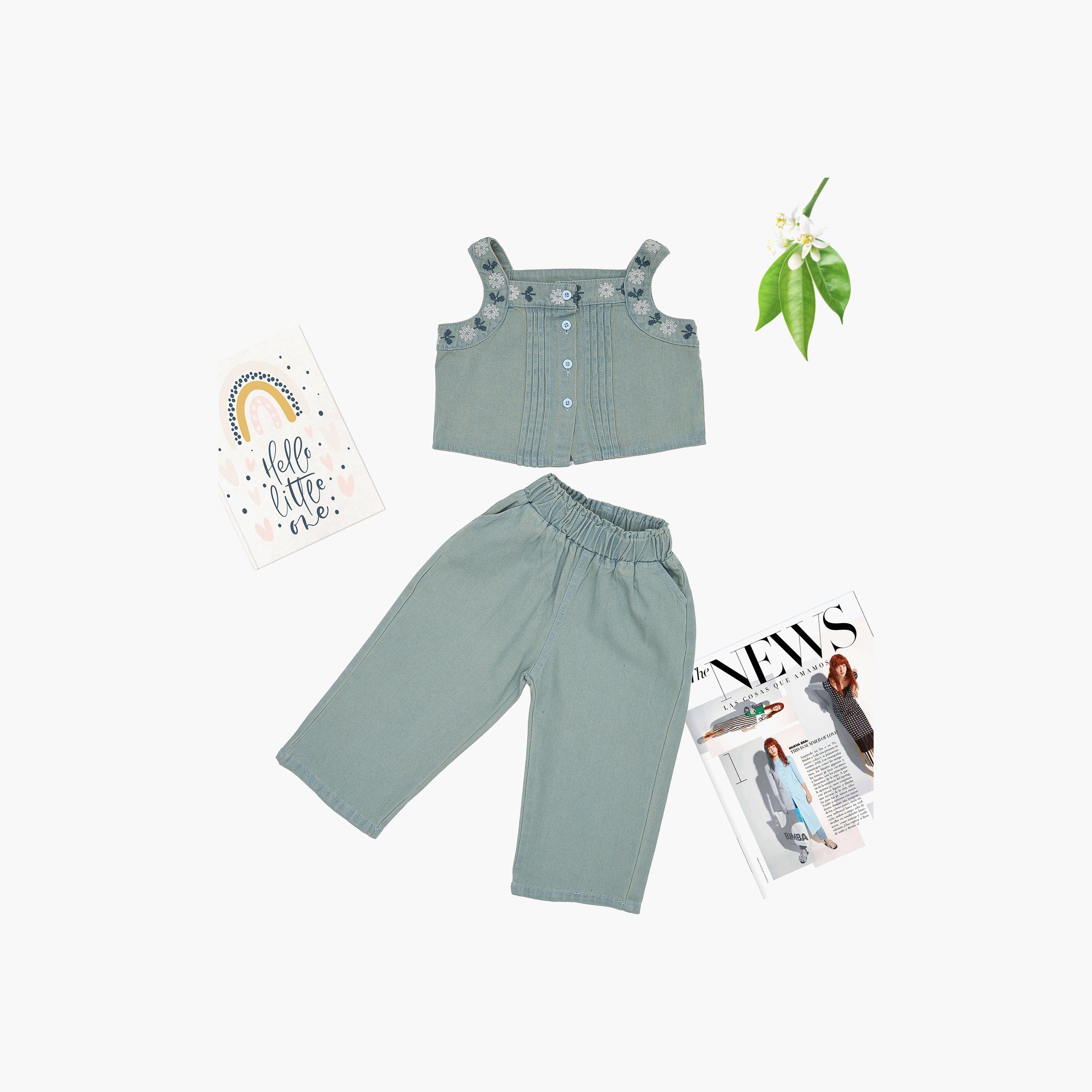 بلوزة بدون أكمام بطبعات زهور مع بنطال قطعتين من بيبيكلو-baby-girls-clothing-setsandcoords-image-1
