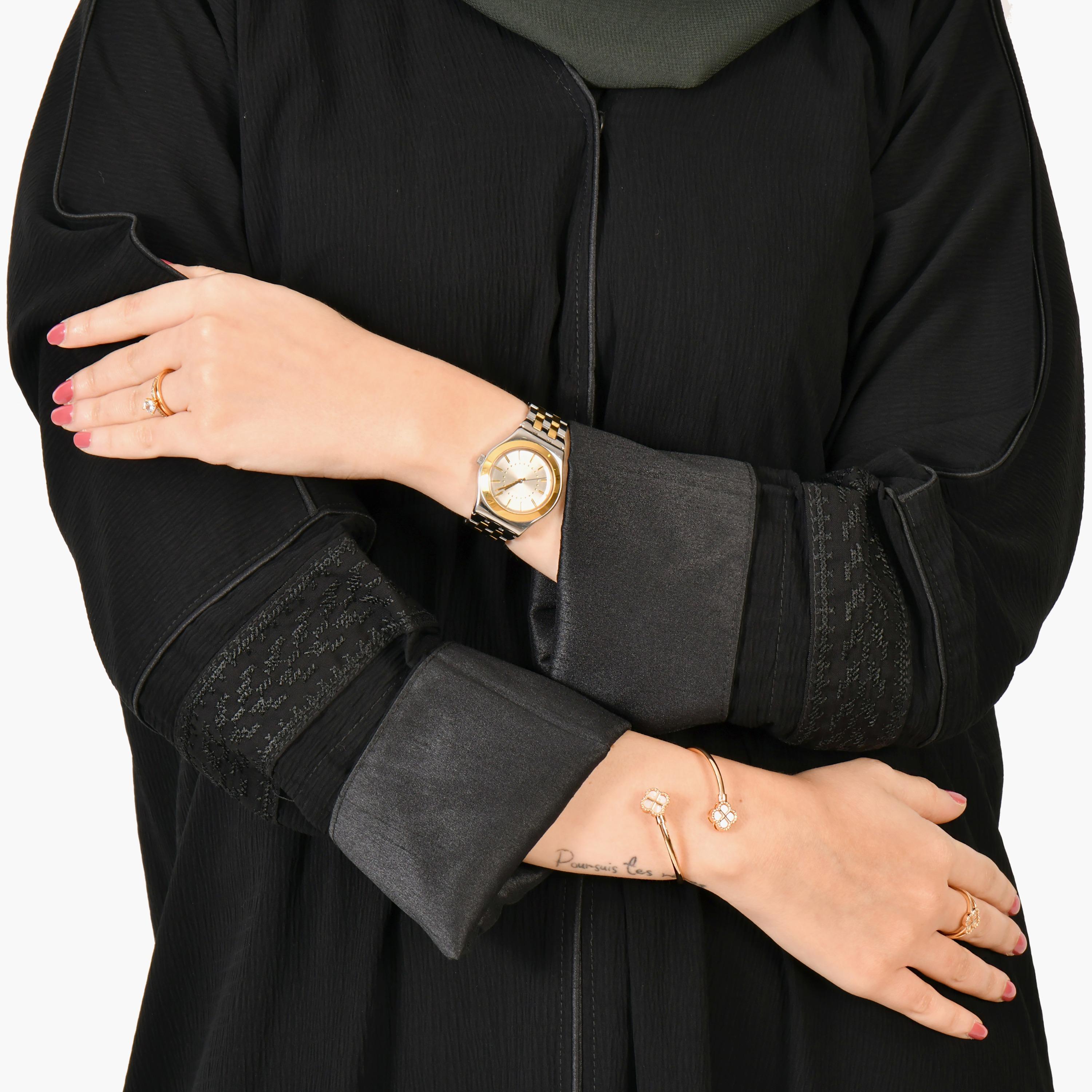 Hawraa Black Embroidered Long Sleeves Crepe Abaya with Hijab-women-arabicclothing-abayas-image-3
