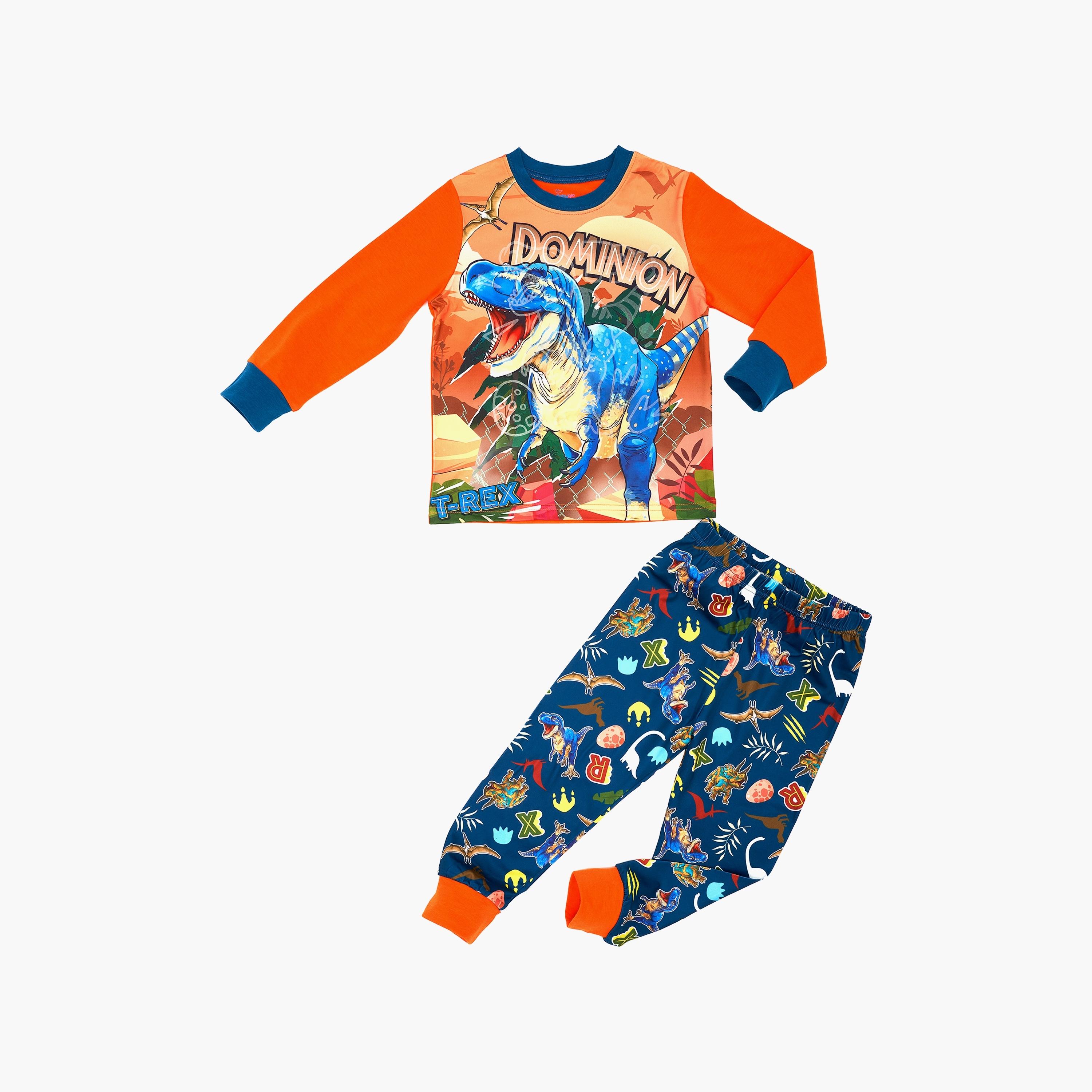 Babyqlo Dinosaur Dominion Glow-In-The-Dark Cotton Pyjama Set-boys-clothing-nightwear-image-1