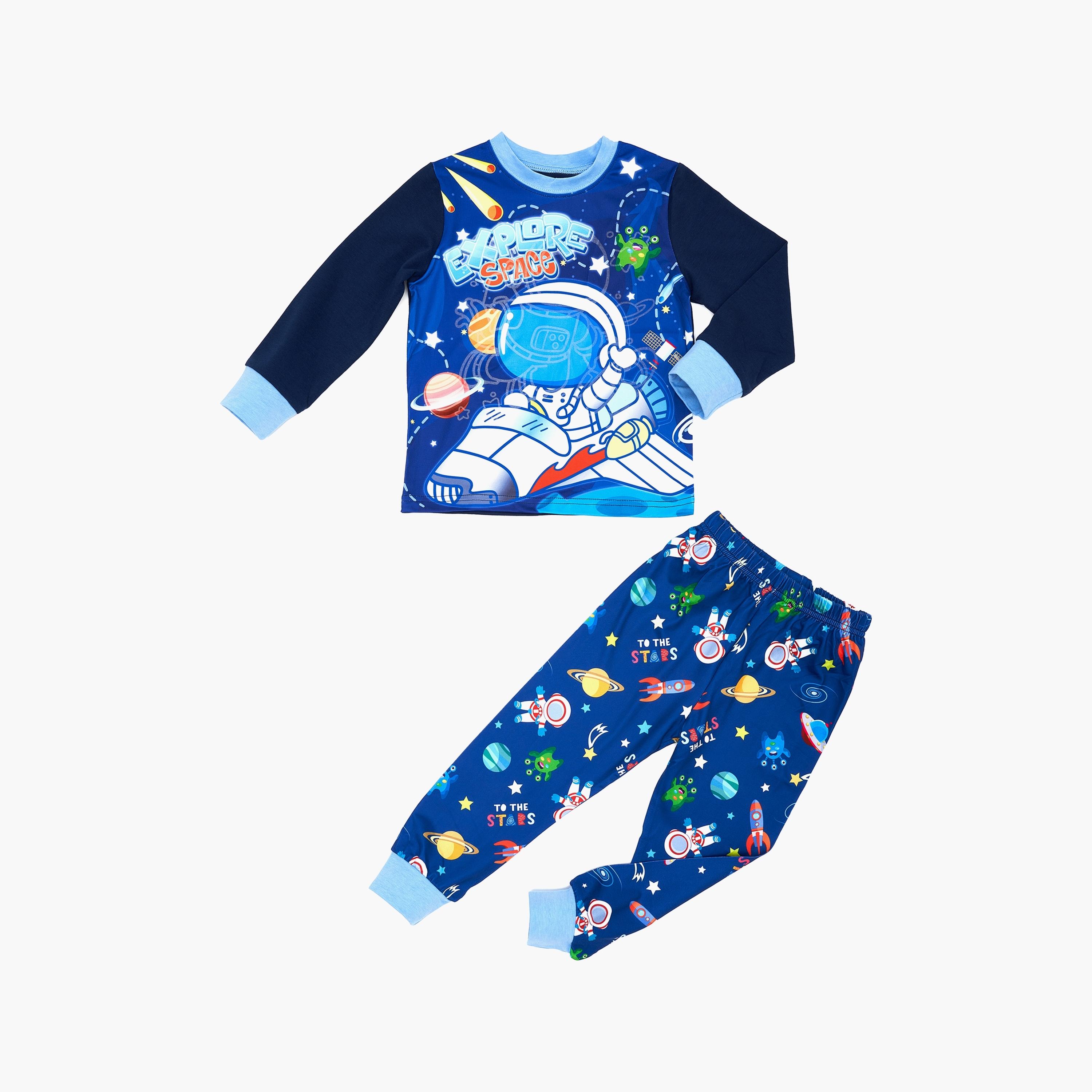 Babyqlo Astronaut Adventure Glow-In-The-Dark Cotton Pyjama Set-boys-clothing-nightwear-image-1