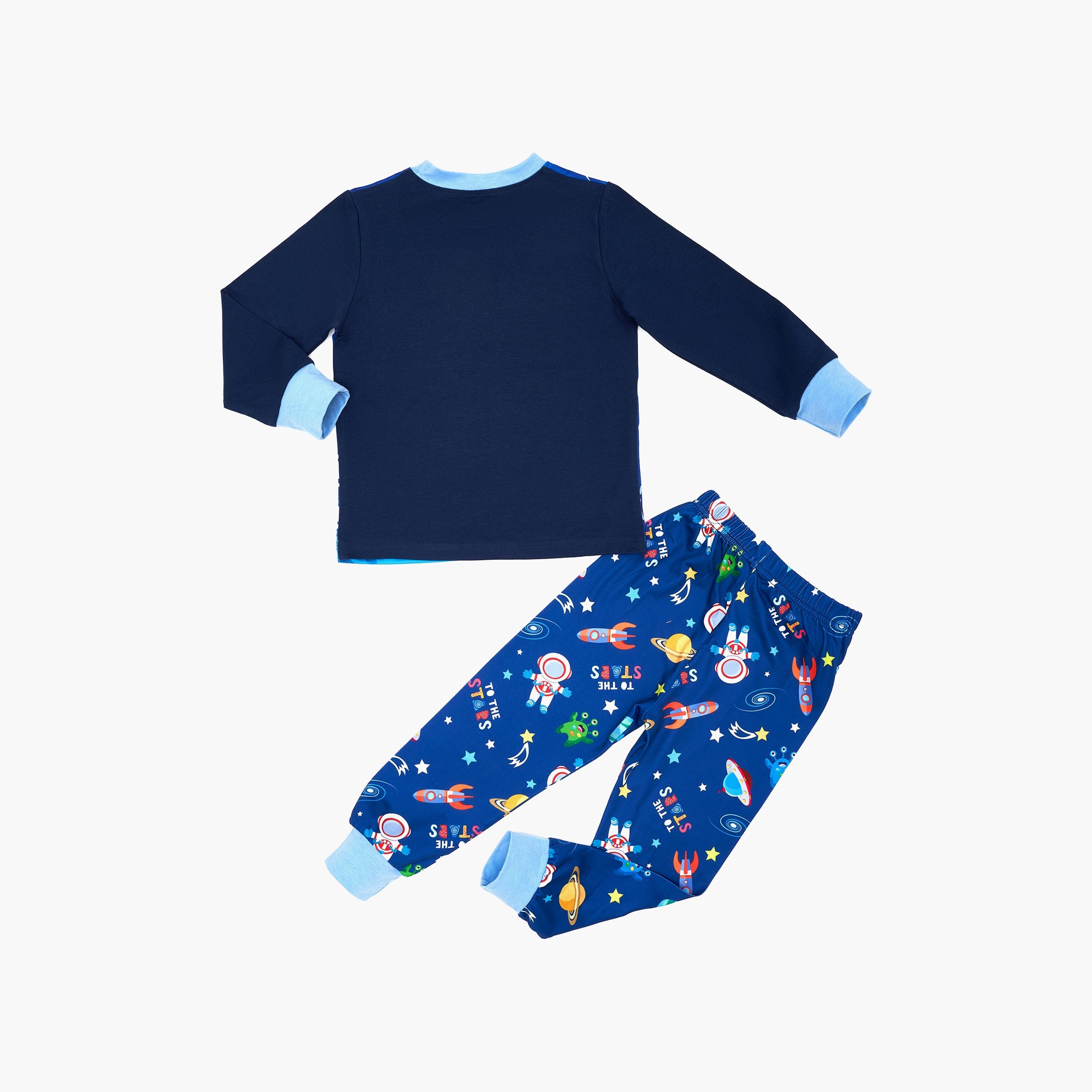 Babyqlo Astronaut Adventure Glow-In-The-Dark Cotton Pyjama Set-boys-clothing-nightwear-image-2
