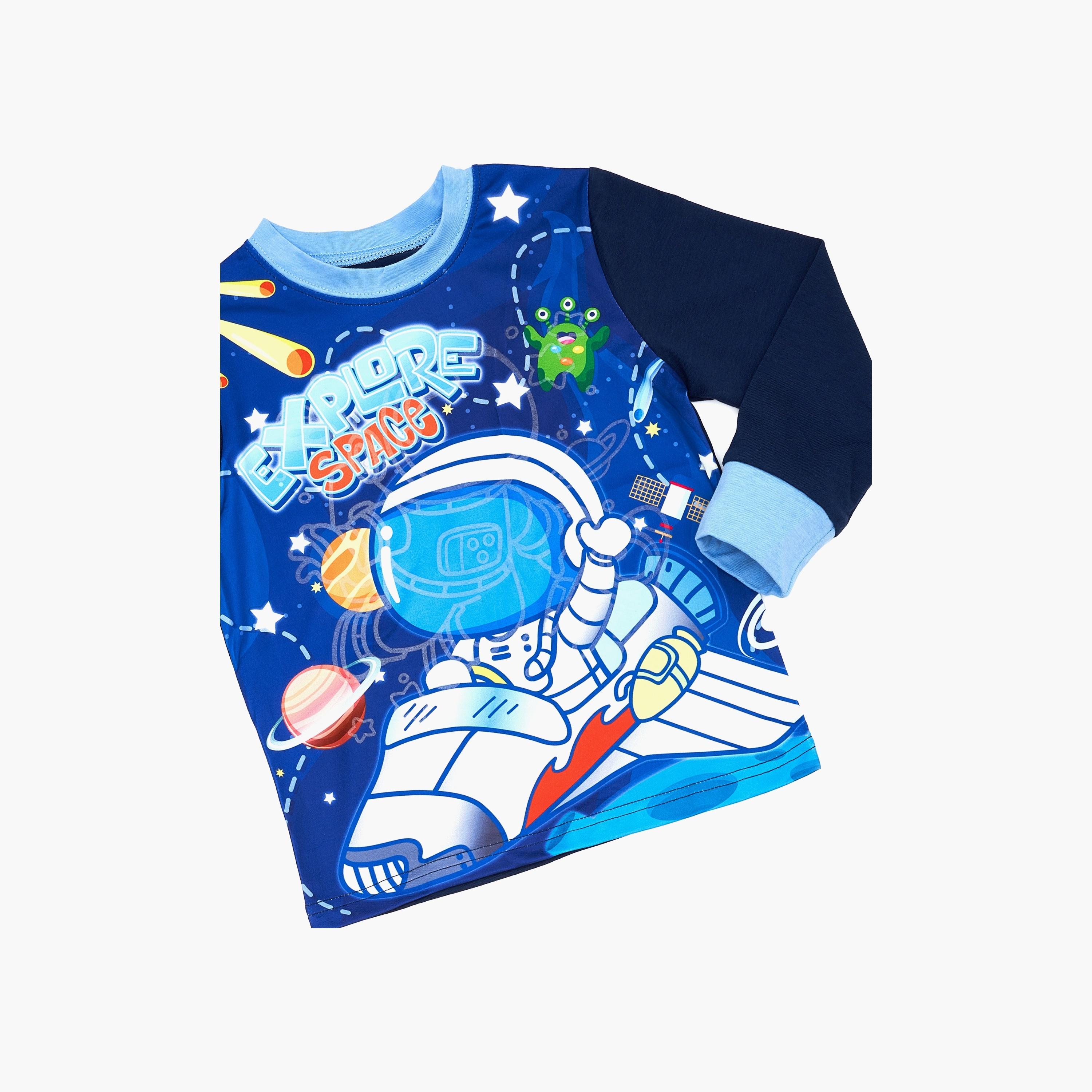 Babyqlo Astronaut Adventure Glow-In-The-Dark Cotton Pyjama Set-boys-clothing-nightwear-image-3
