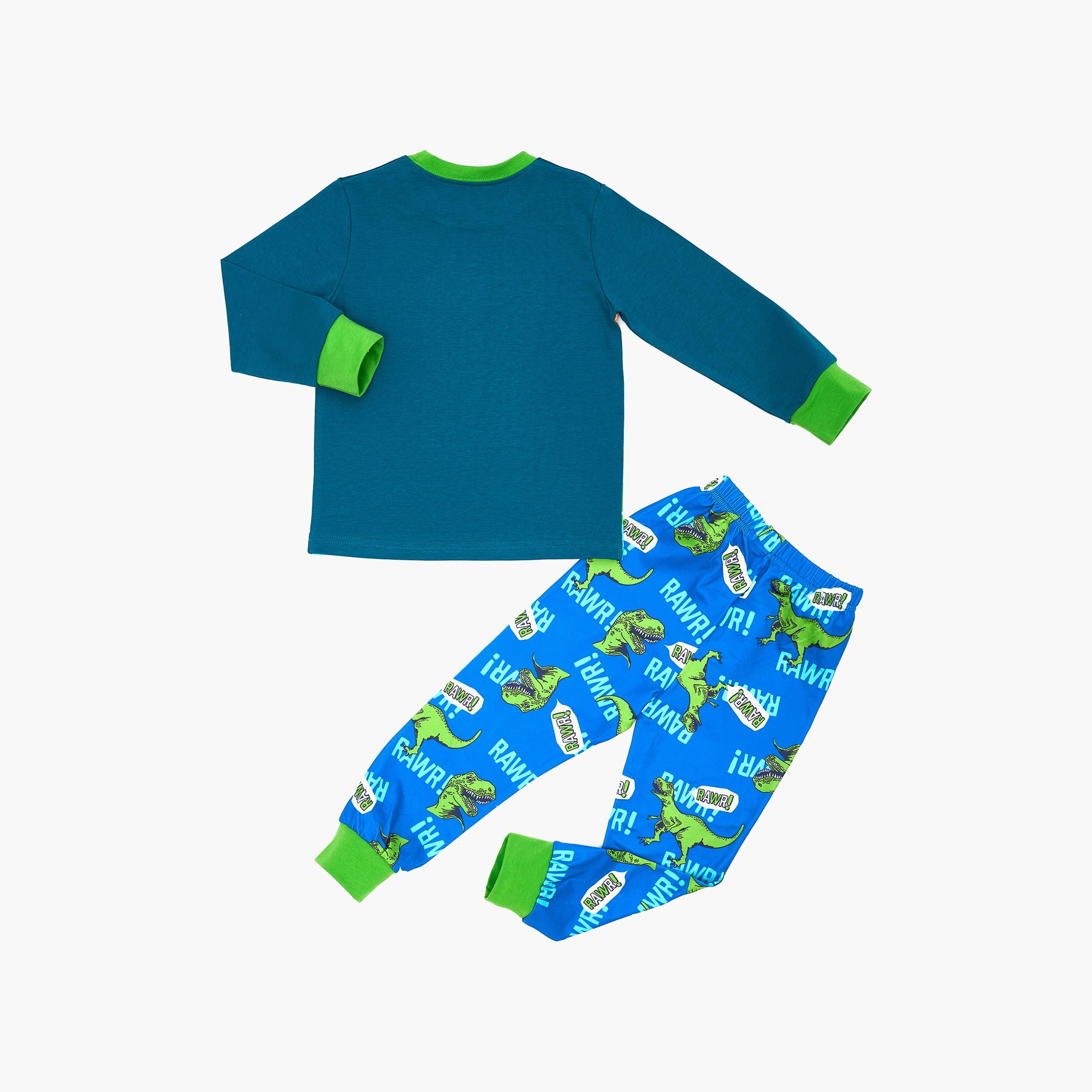 Babyqlo T-Rex Attack Glow-In-The-Dark Cotton Pyjama Set-boys-clothing-nightwear-image-2