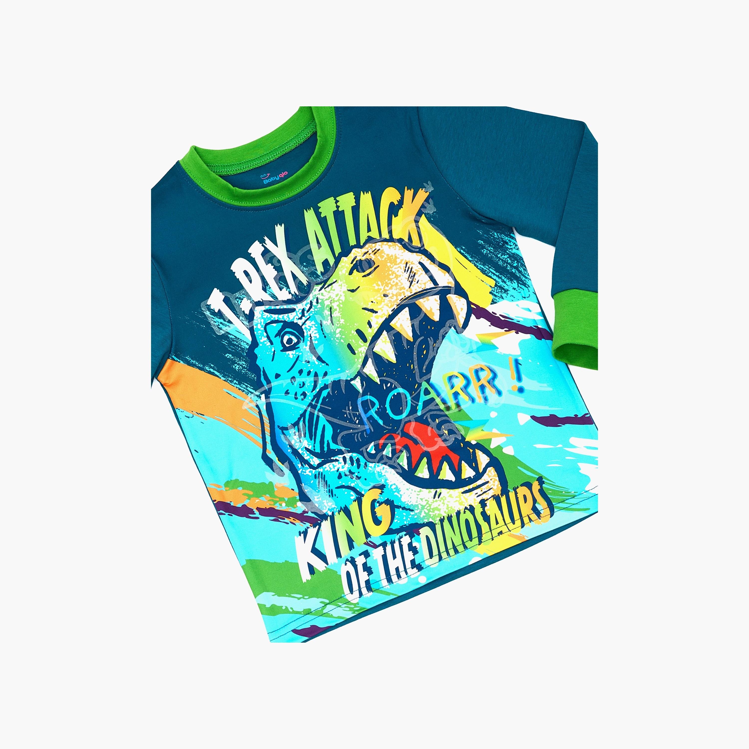 Babyqlo T-Rex Attack Glow-In-The-Dark Cotton Pyjama Set-boys-clothing-nightwear-image-3