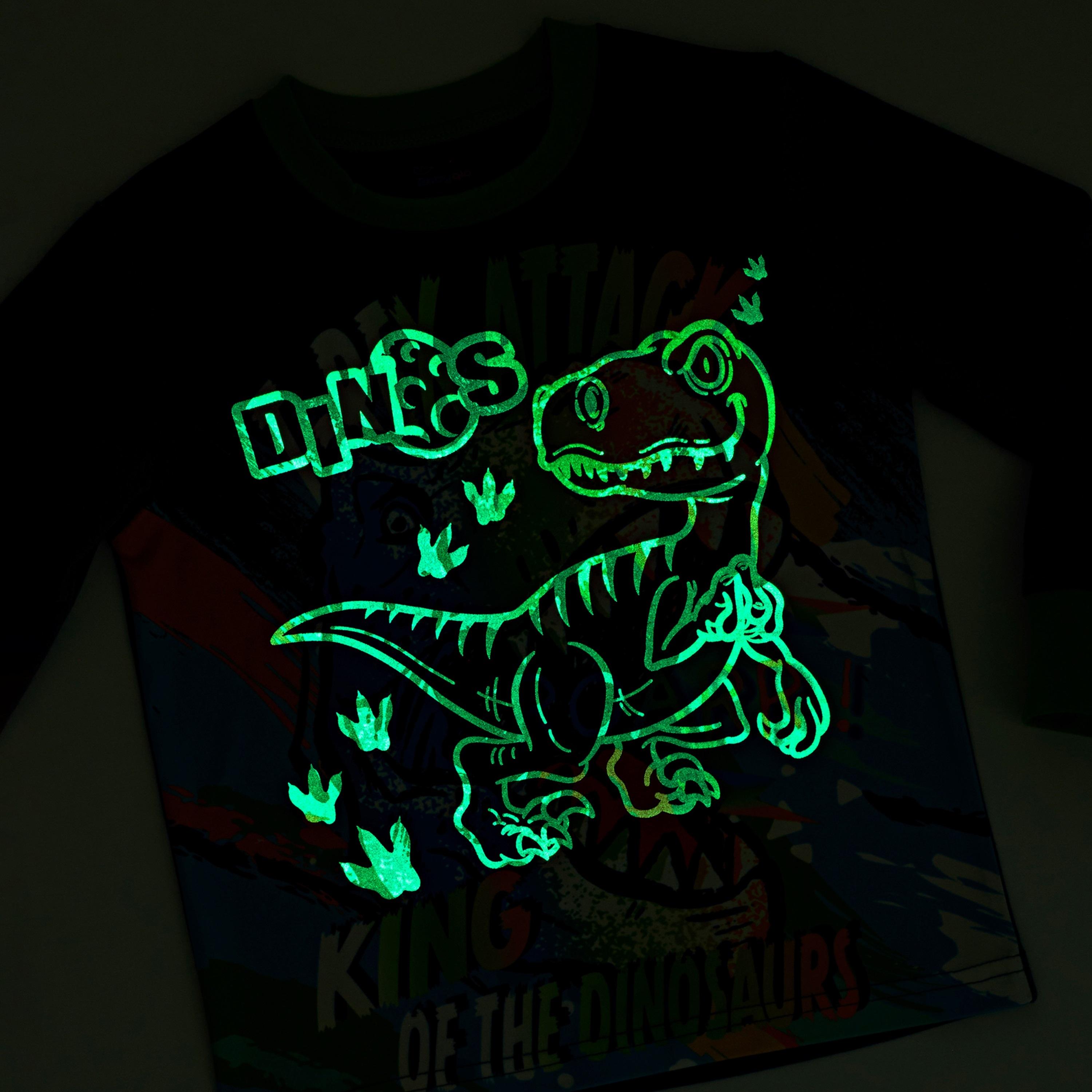Babyqlo T-Rex Attack Glow-In-The-Dark Cotton Pyjama Set-boys-clothing-nightwear-image-5
