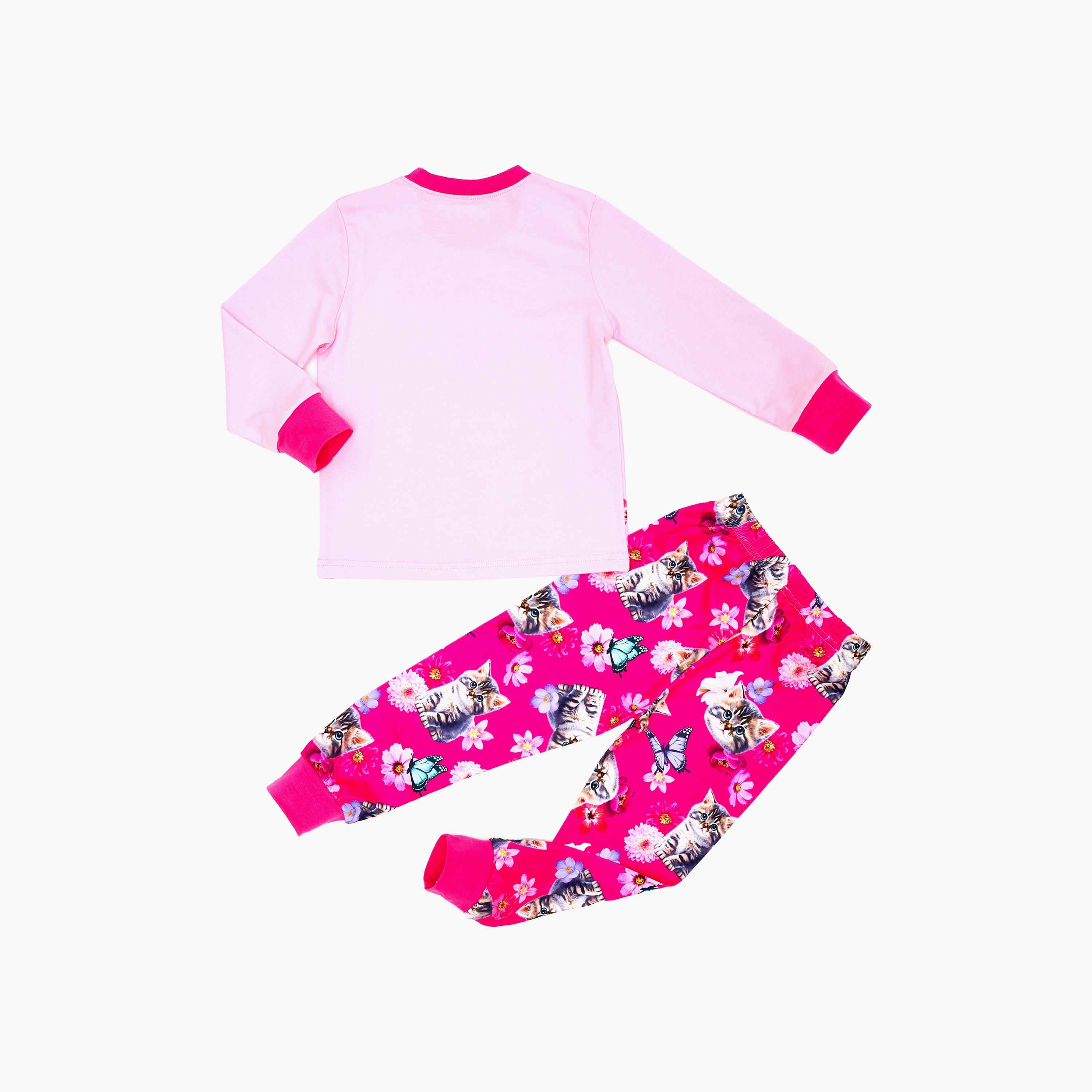 Babyqlo Kitten & Butterflies Glow-In-The-Dark Cotton Pyjama Set-girls-clothing-nightwear-image-2