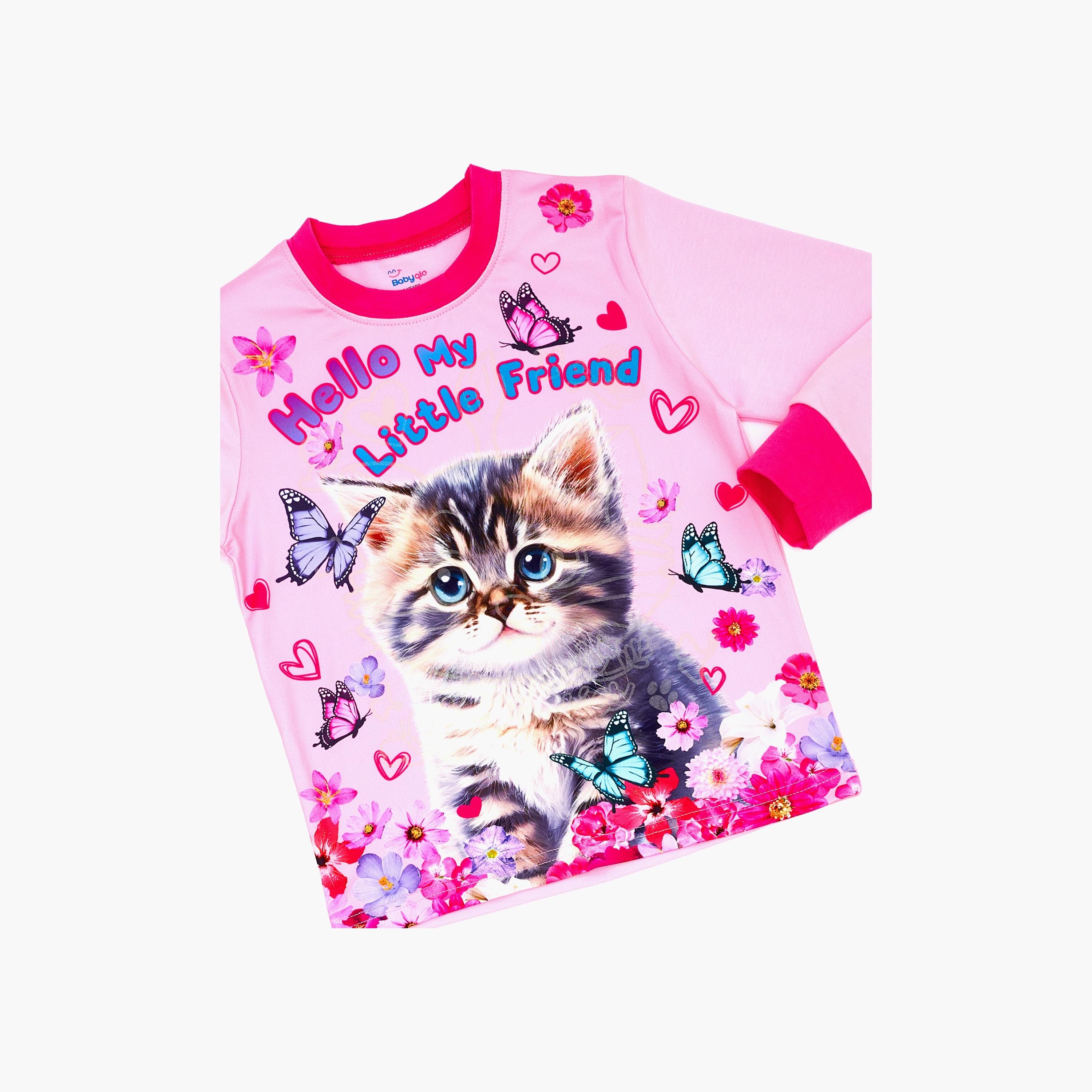 Babyqlo Kitten & Butterflies Glow-In-The-Dark Cotton Pyjama Set-girls-clothing-nightwear-image-3