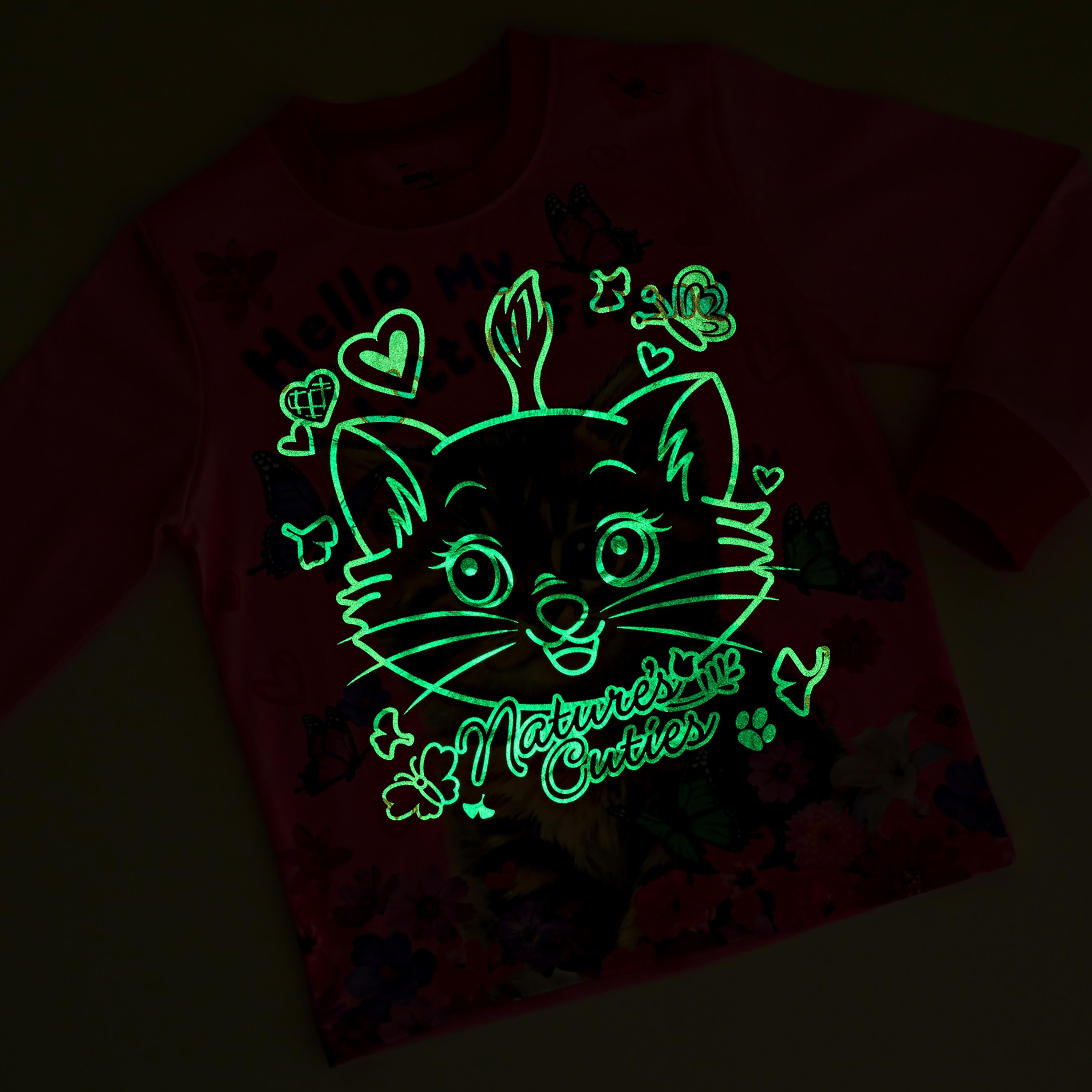 Babyqlo Kitten & Butterflies Glow-In-The-Dark Cotton Pyjama Set-girls-clothing-nightwear-image-5