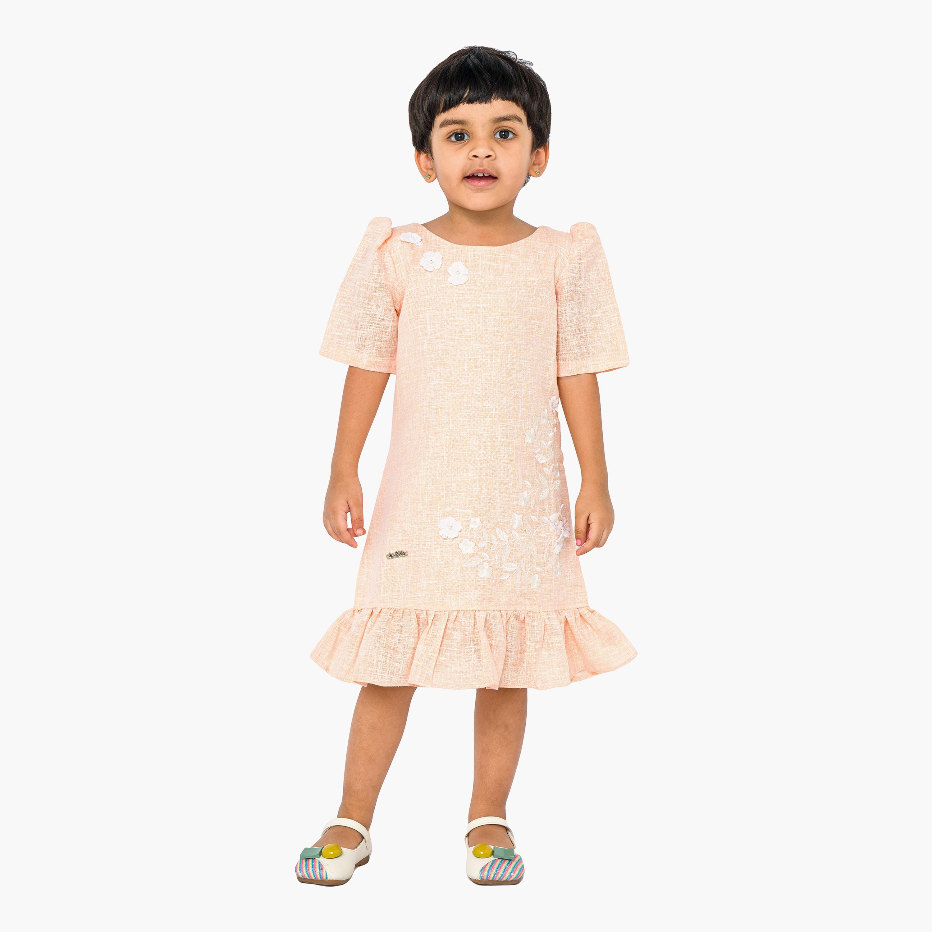 Babyqlo Embroidered Short Sleeves Dress-girls-clothing-dressesandjumpsuits-image-1