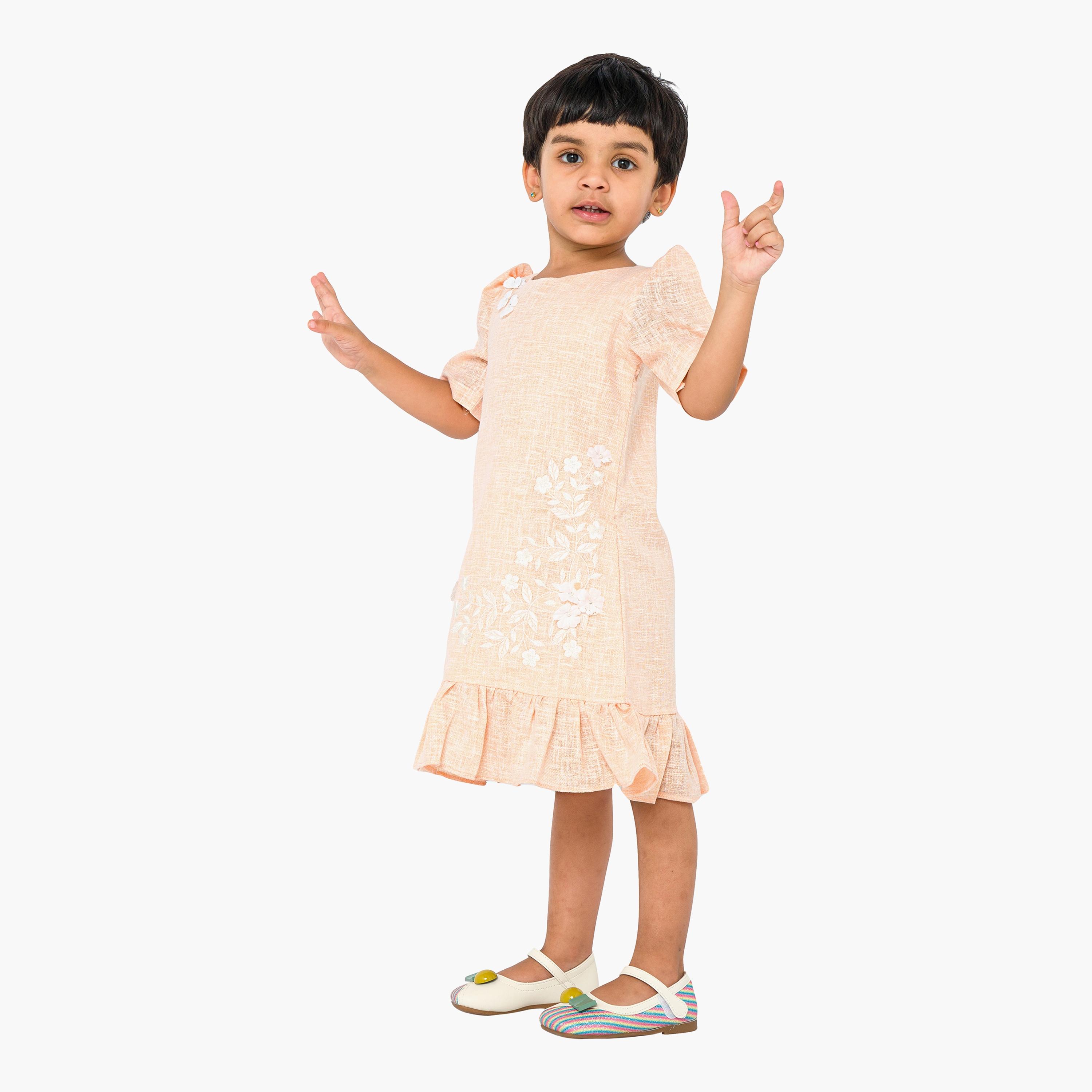 Babyqlo Embroidered Short Sleeves Dress-girls-clothing-dressesandjumpsuits-image-3