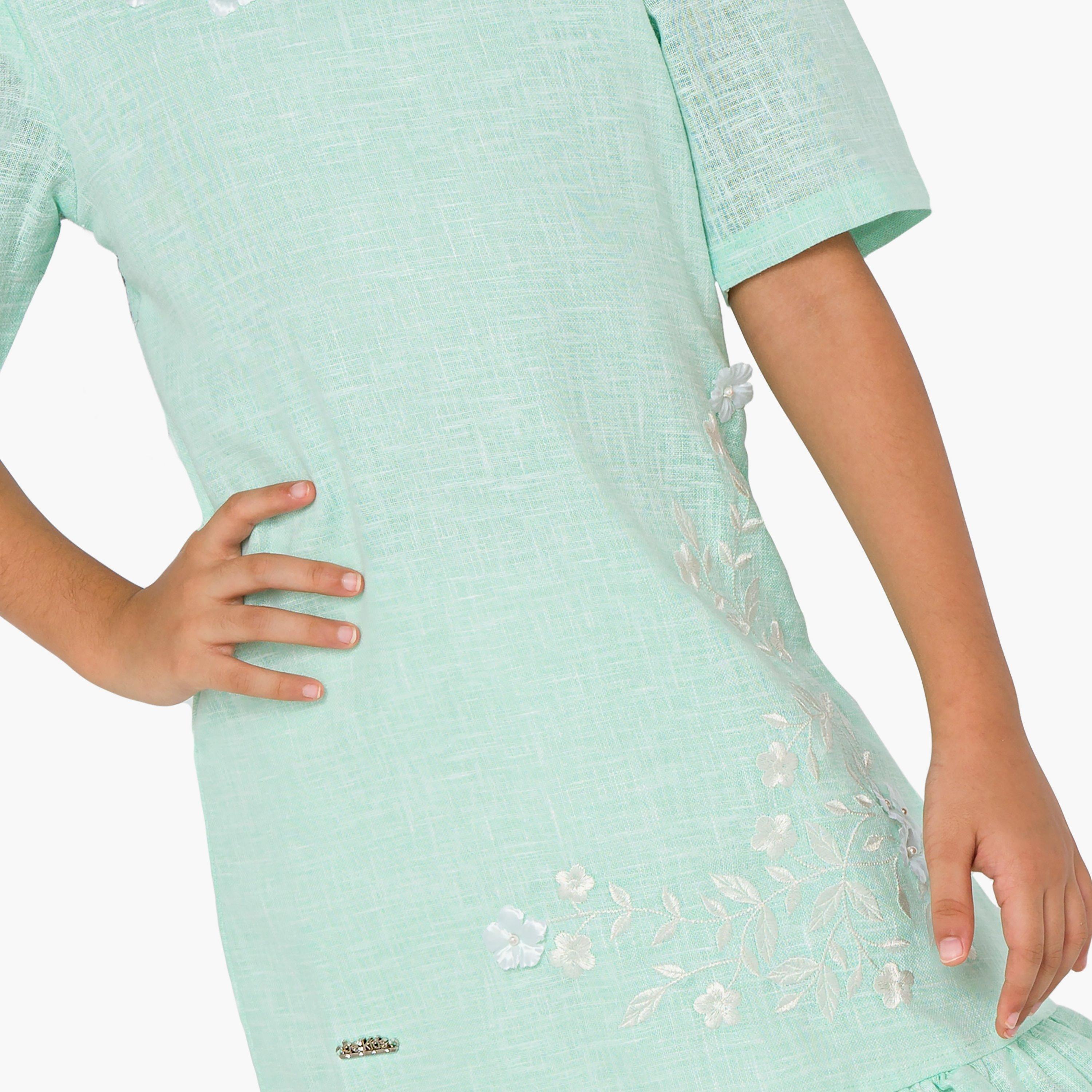 Babyqlo Embroidered Short Sleeves Dress-girls-clothing-dressesandjumpsuits-image-5