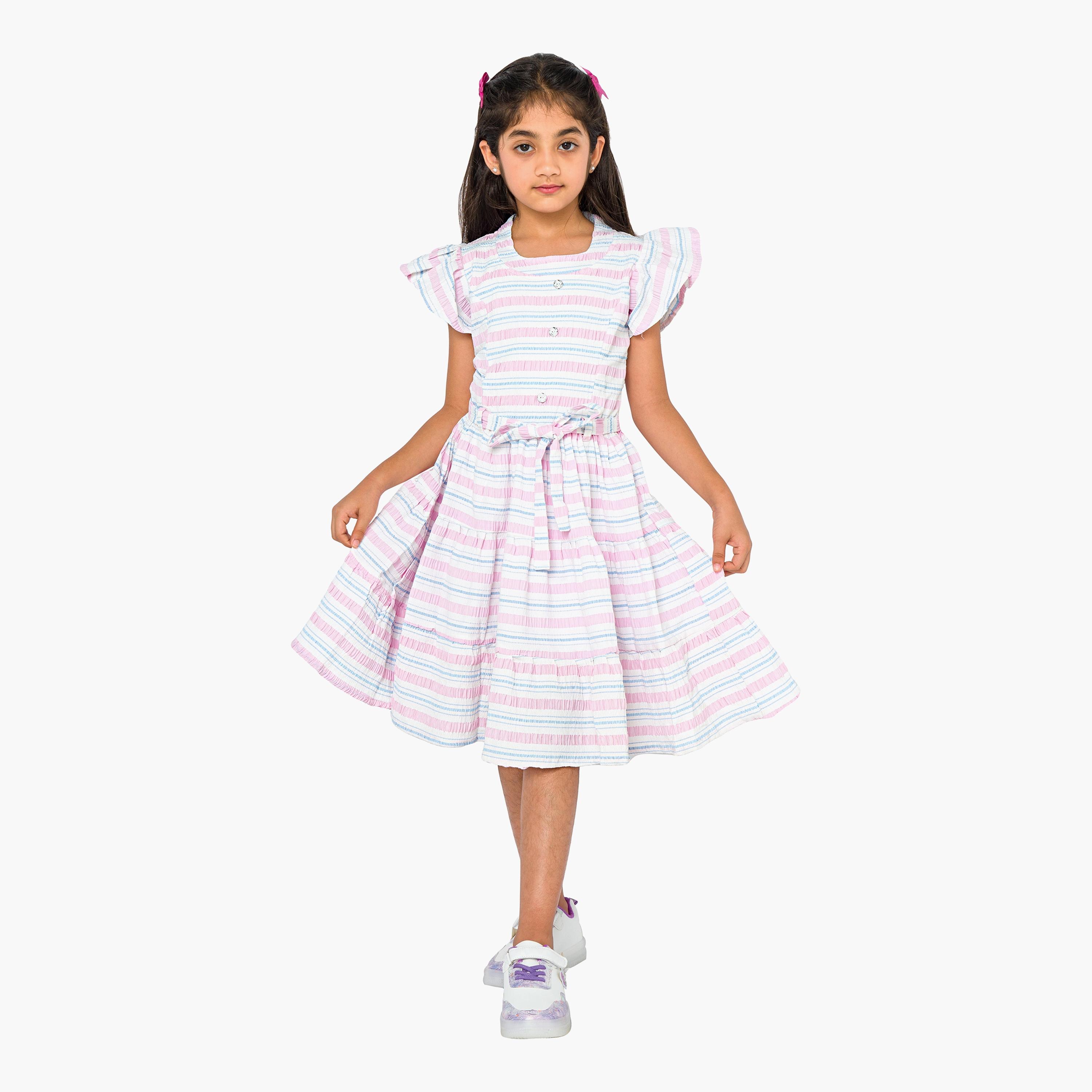 Babyqlo Striped Cap Sleeves Dress-girls-clothing-dressesandjumpsuits-image-1