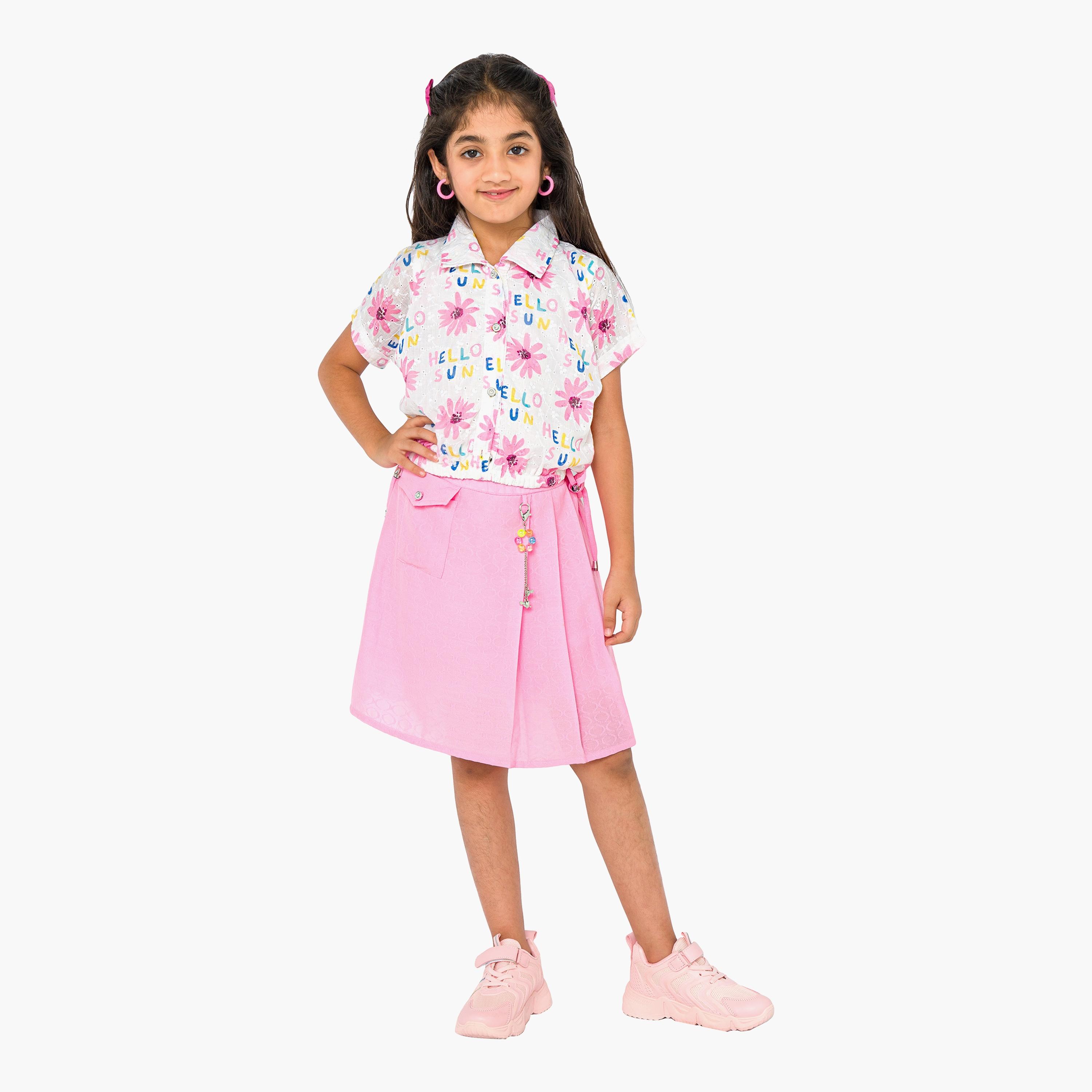 قميص مطبوع بأكمام قصيرة قطعتين مع تنورة من بيبيكلو-baby-girls-clothing-setsandcoords-image-1
