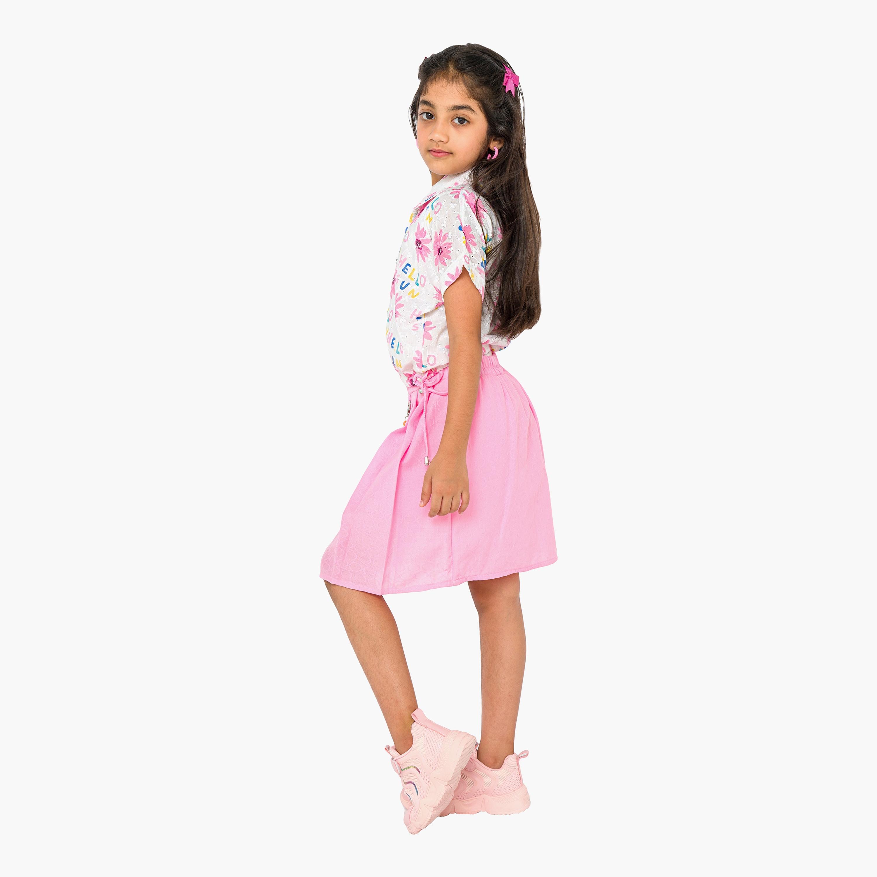 قميص مطبوع بأكمام قصيرة قطعتين مع تنورة من بيبيكلو-baby-girls-clothing-setsandcoords-image-3