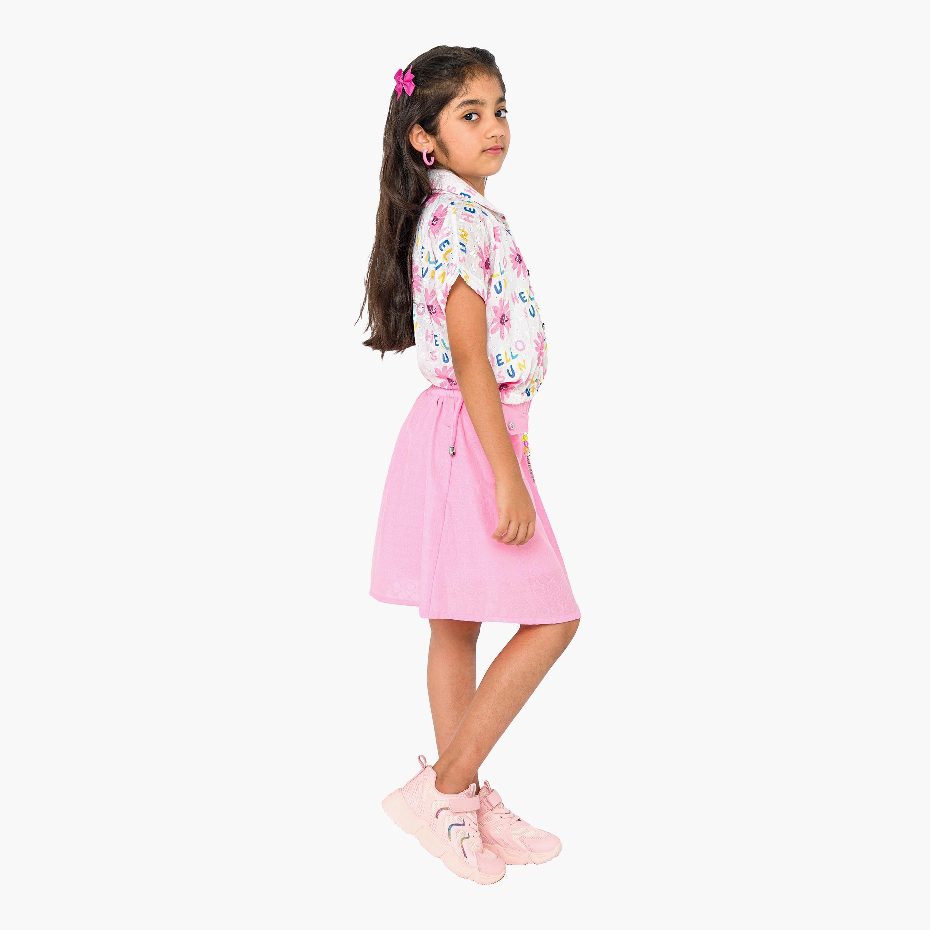 قميص مطبوع بأكمام قصيرة قطعتين مع تنورة من بيبيكلو-baby-girls-clothing-setsandcoords-image-4
