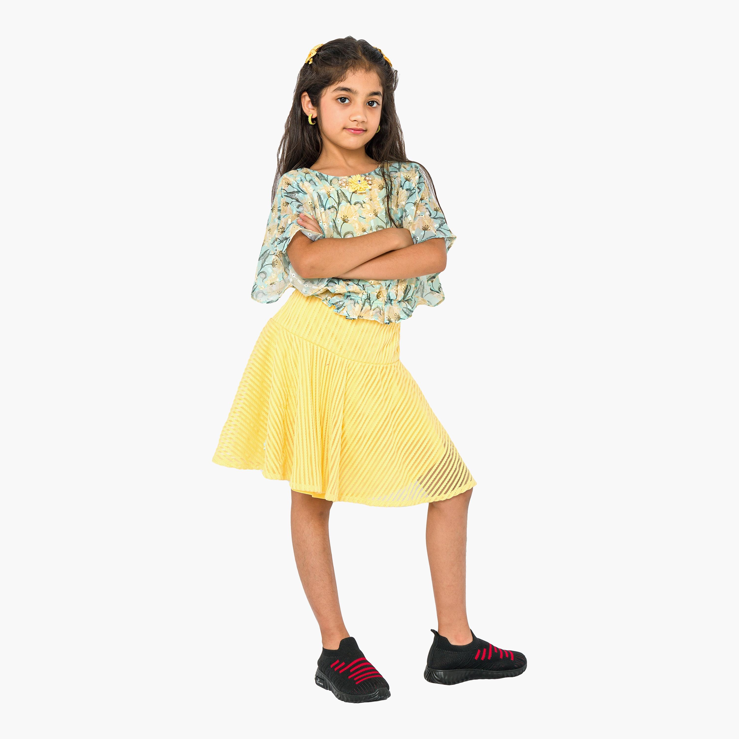 بلوزة مطبوعة بأكمام قصيرة قطعتين مع تنورة من بيبيكلو-baby-girls-clothing-setsandcoords-image-1