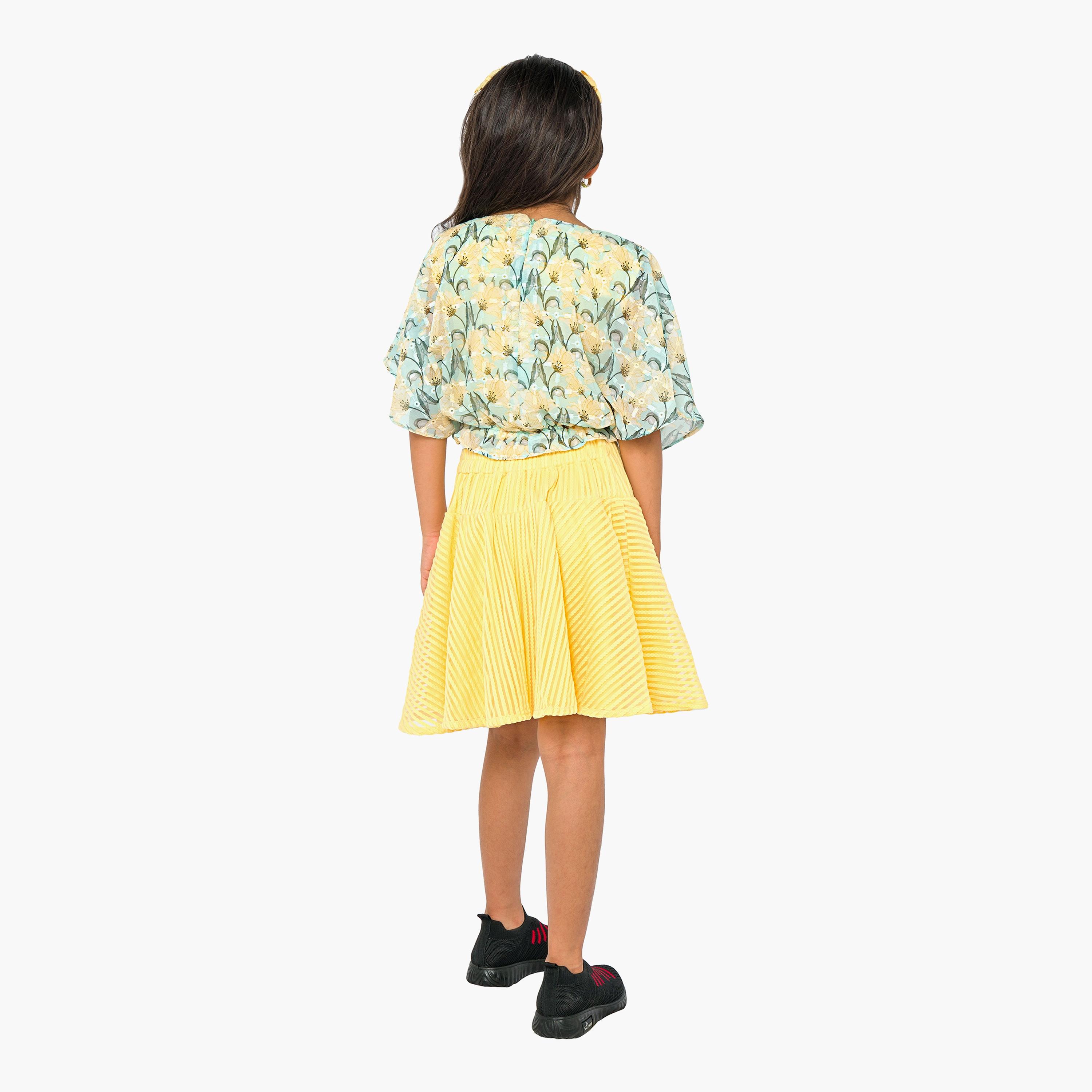 بلوزة مطبوعة بأكمام قصيرة قطعتين مع تنورة من بيبيكلو-baby-girls-clothing-setsandcoords-image-2
