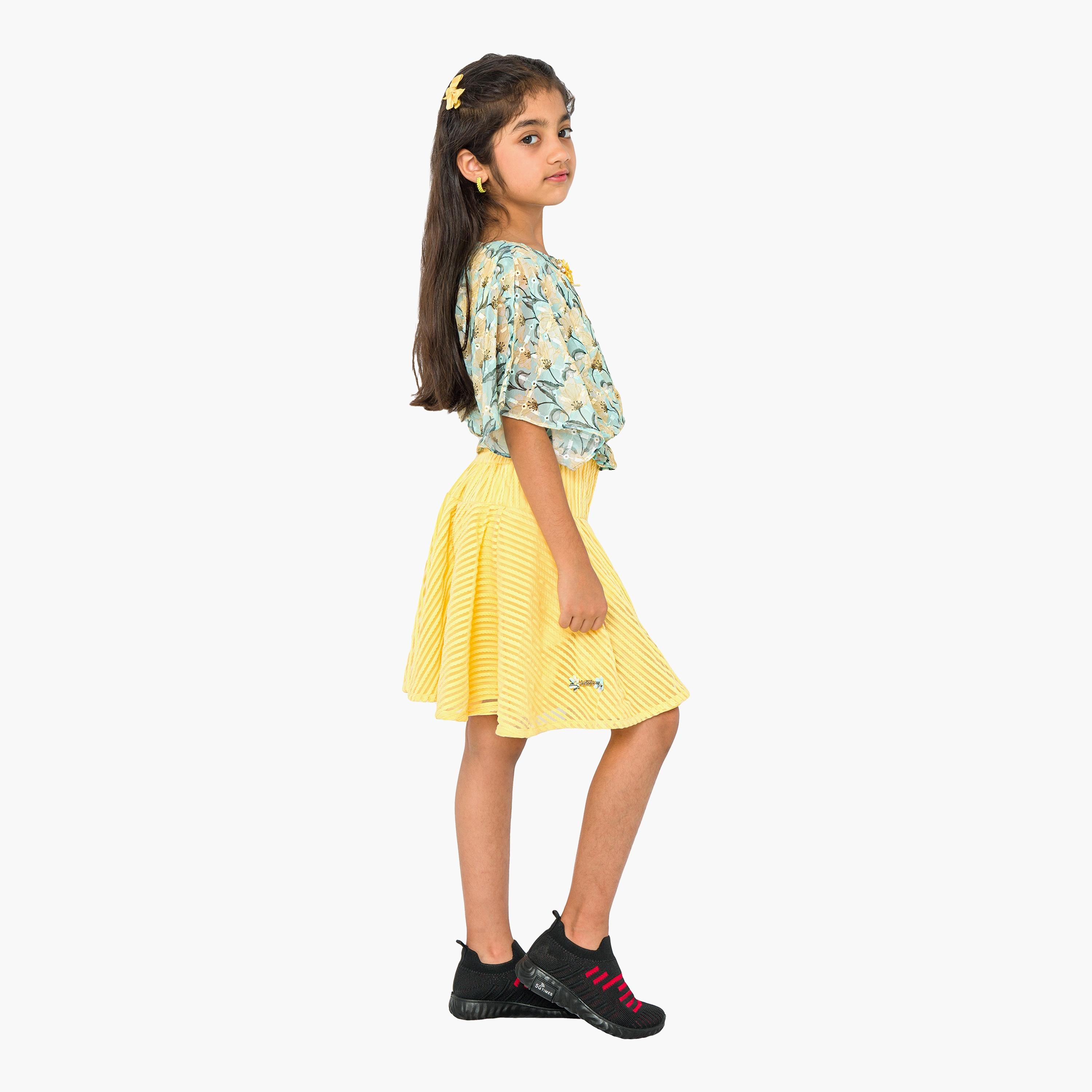 بلوزة مطبوعة بأكمام قصيرة قطعتين مع تنورة من بيبيكلو-baby-girls-clothing-setsandcoords-image-3