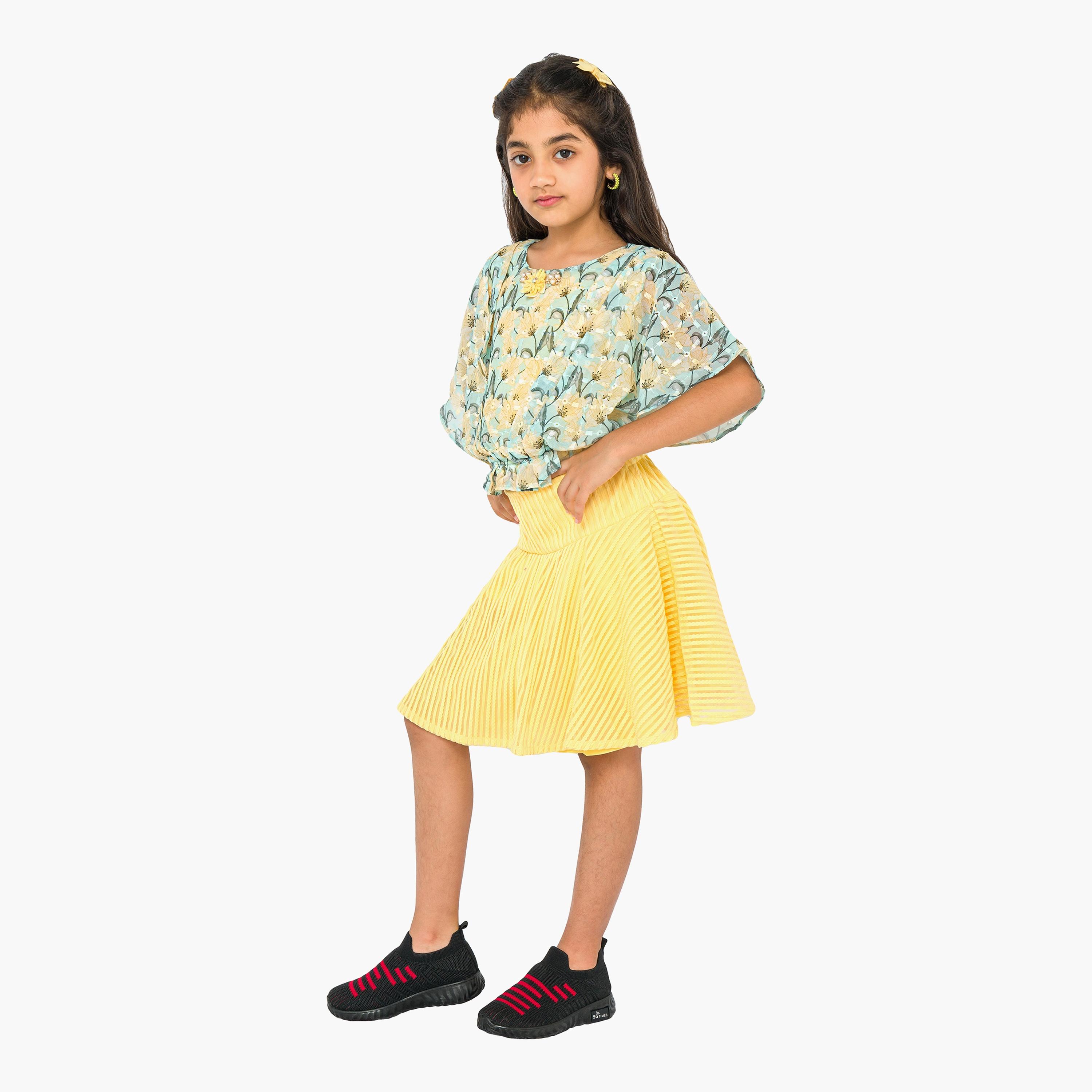 بلوزة مطبوعة بأكمام قصيرة قطعتين مع تنورة من بيبيكلو-baby-girls-clothing-setsandcoords-image-4