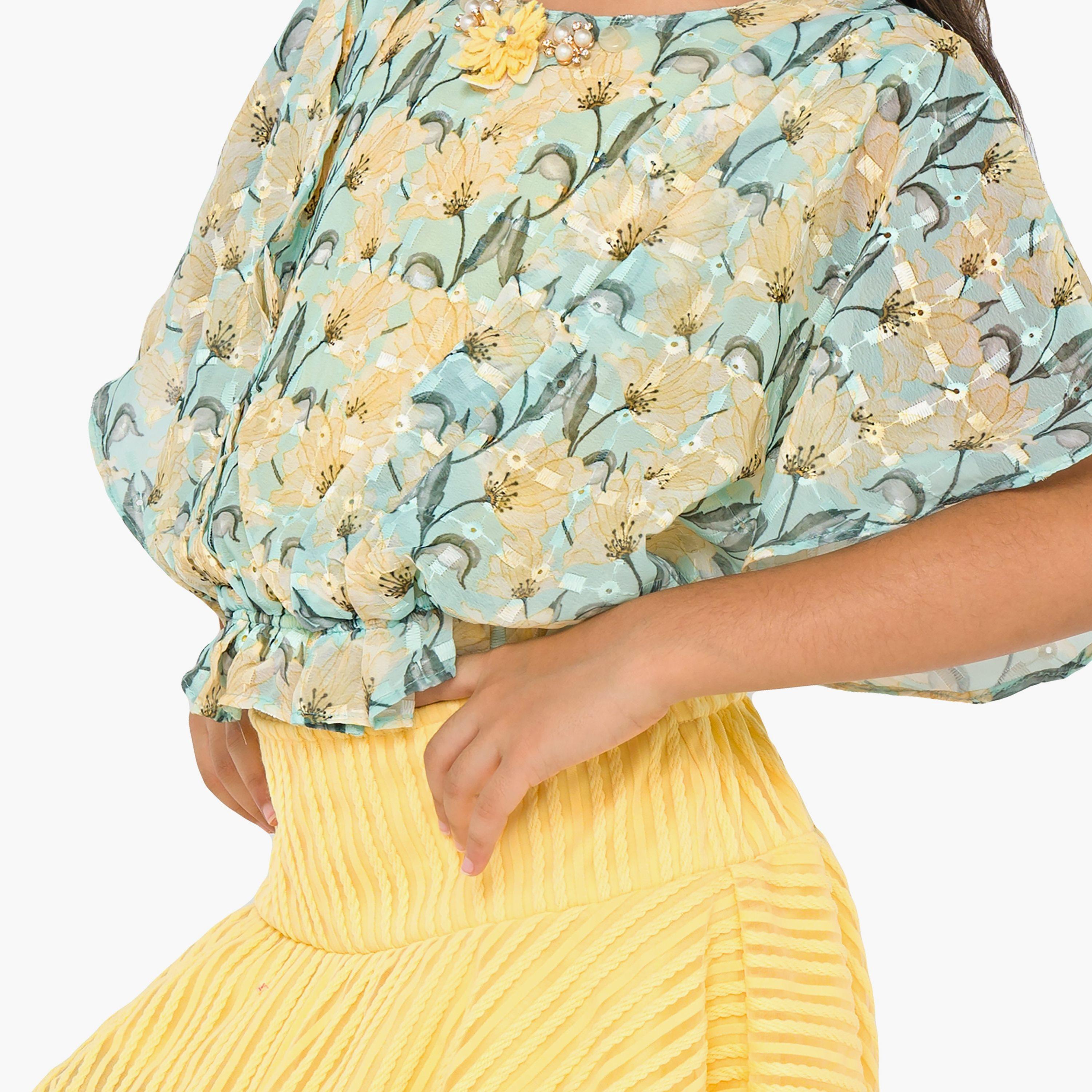 بلوزة مطبوعة بأكمام قصيرة قطعتين مع تنورة من بيبيكلو-baby-girls-clothing-setsandcoords-image-5
