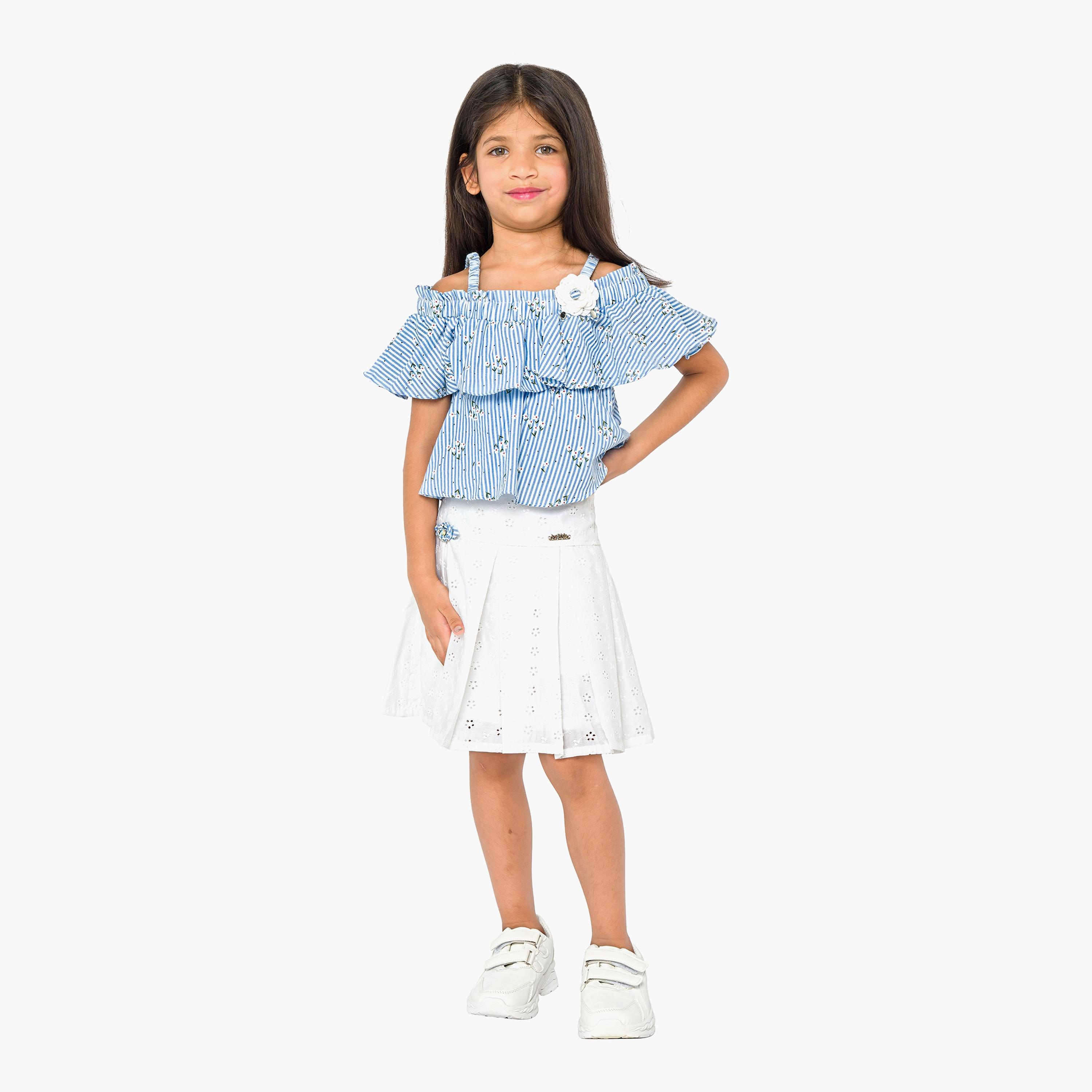 بلوزة مطبوعة بأكمام قصيرة قطعتين مع تنورة من بيبيكلو-baby-girls-clothing-setsandcoords-image-1