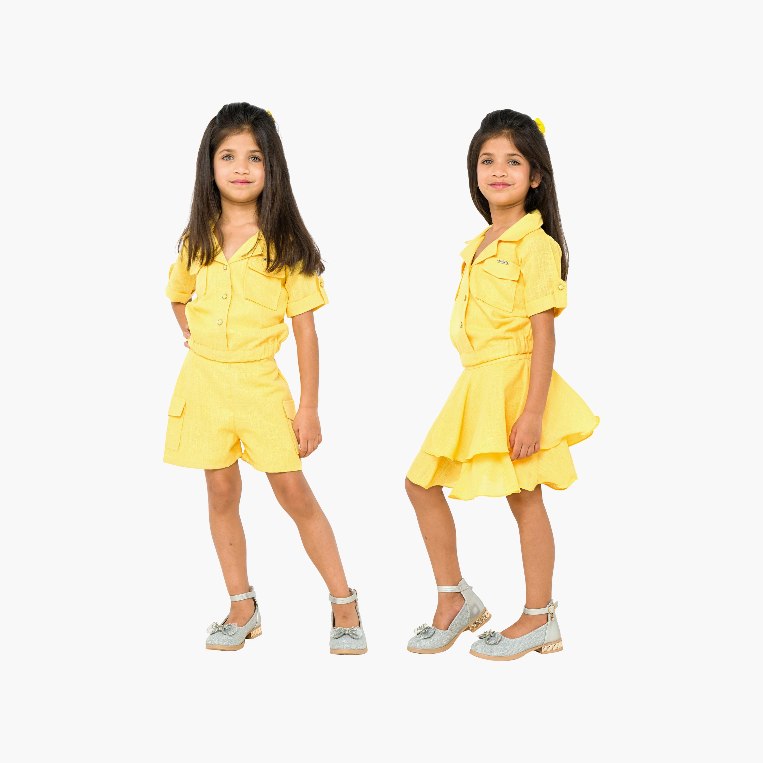 Babyqlo 3-Piece Solid Short Sleeves Shirt, Skirt with Shorts-baby-girls-clothing-setsandcoords-image-1