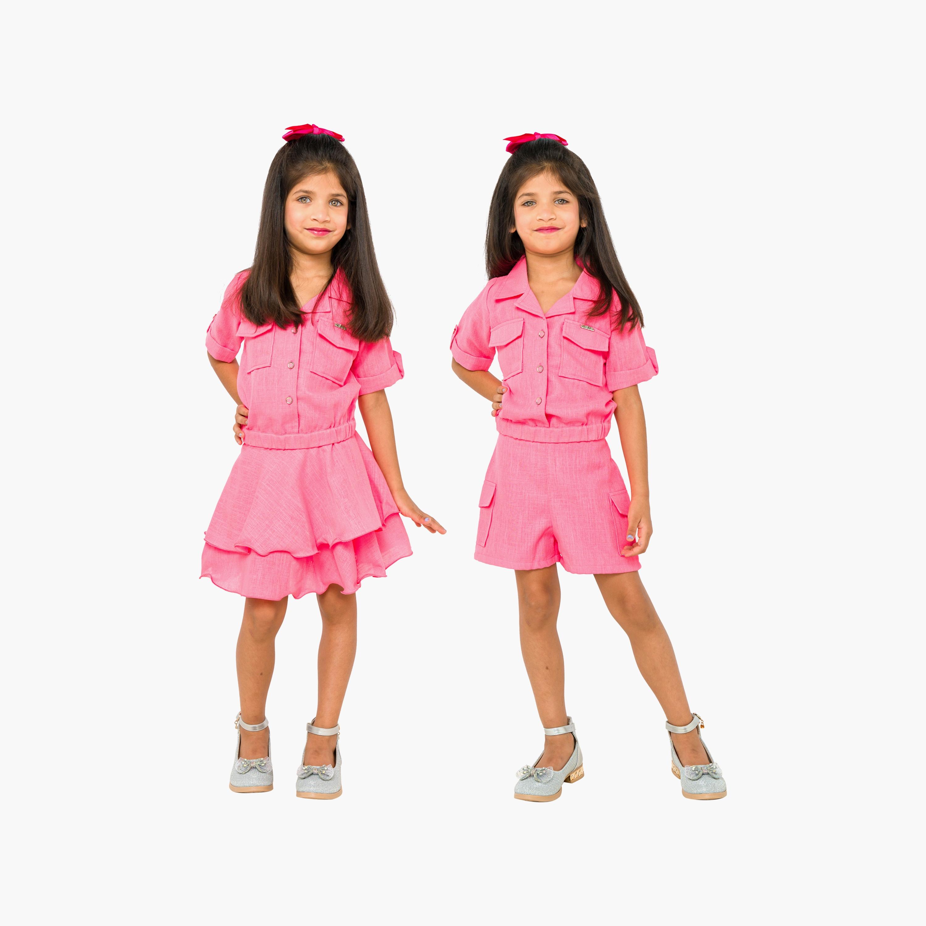 قميص بأكمام قصيرة وتنورة وشورت 3 قطع من بيبيكلو-baby-girls-clothing-setsandcoords-image-2