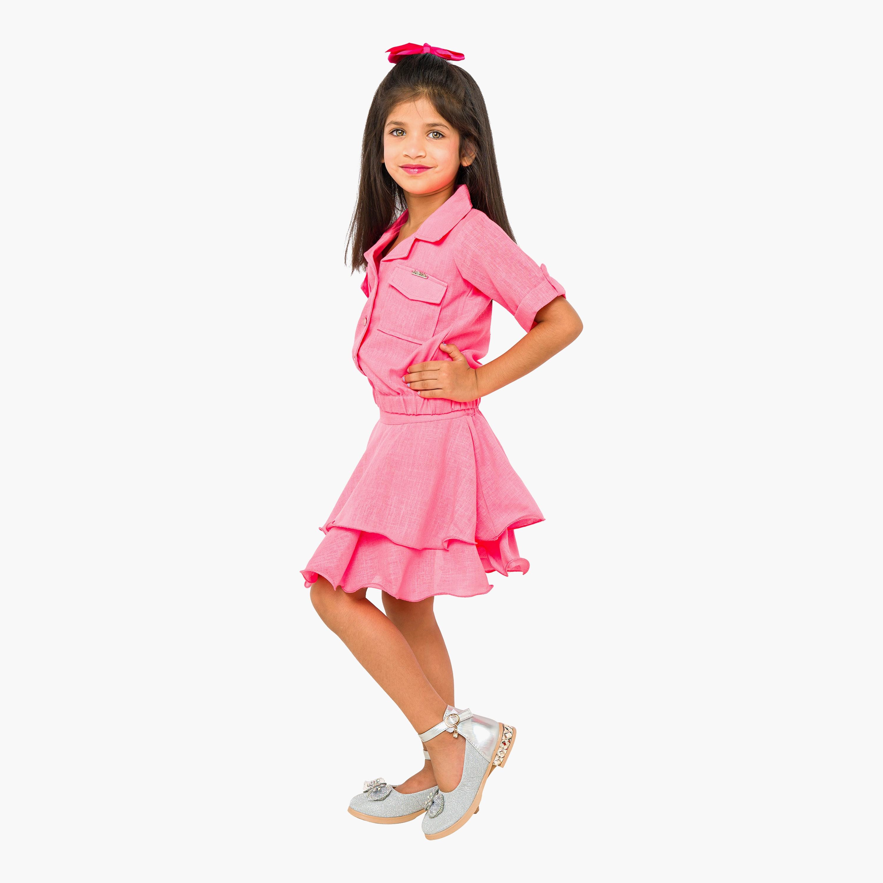 قميص بأكمام قصيرة وتنورة وشورت 3 قطع من بيبيكلو-baby-girls-clothing-setsandcoords-image-3