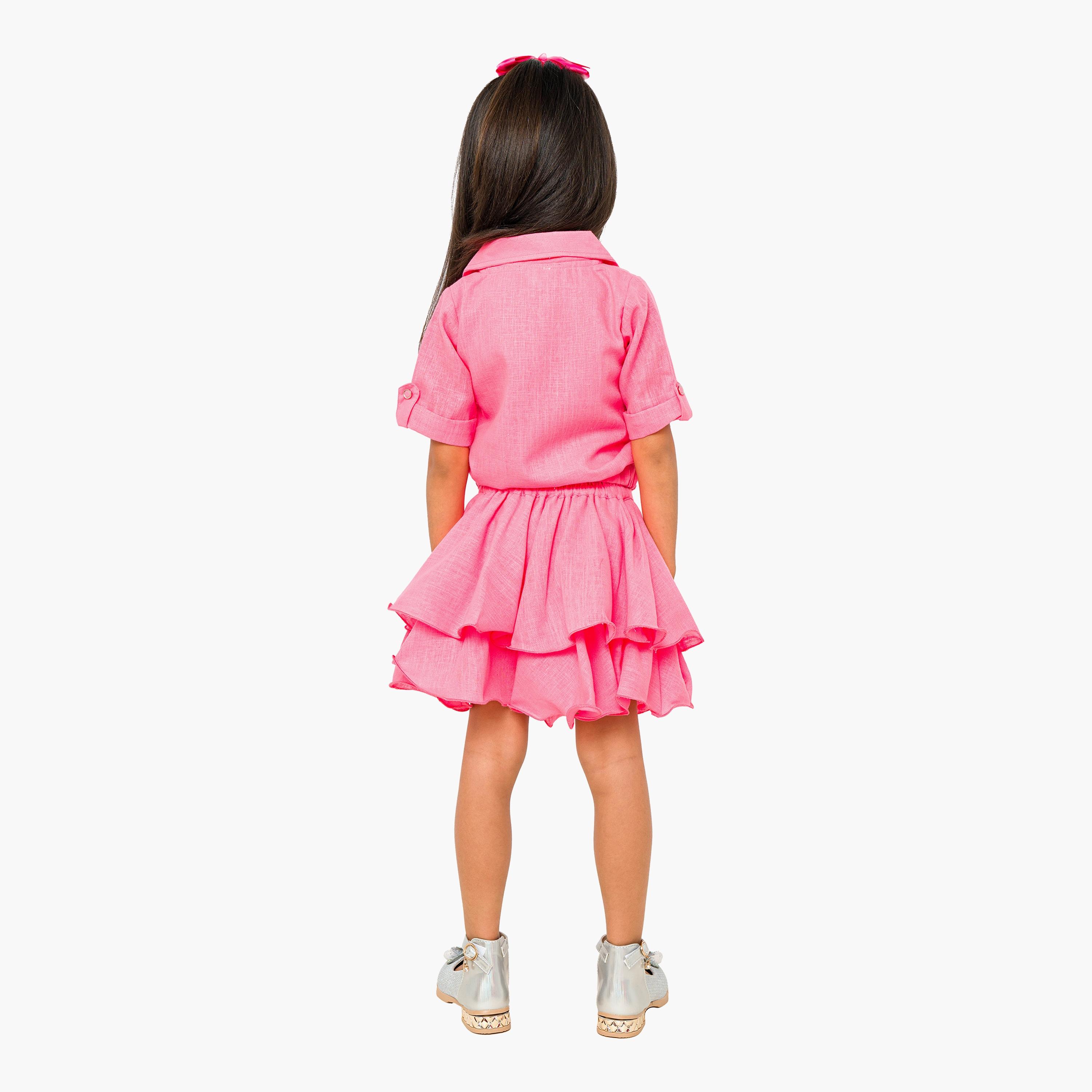 قميص بأكمام قصيرة وتنورة وشورت 3 قطع من بيبيكلو-baby-girls-clothing-setsandcoords-image-4