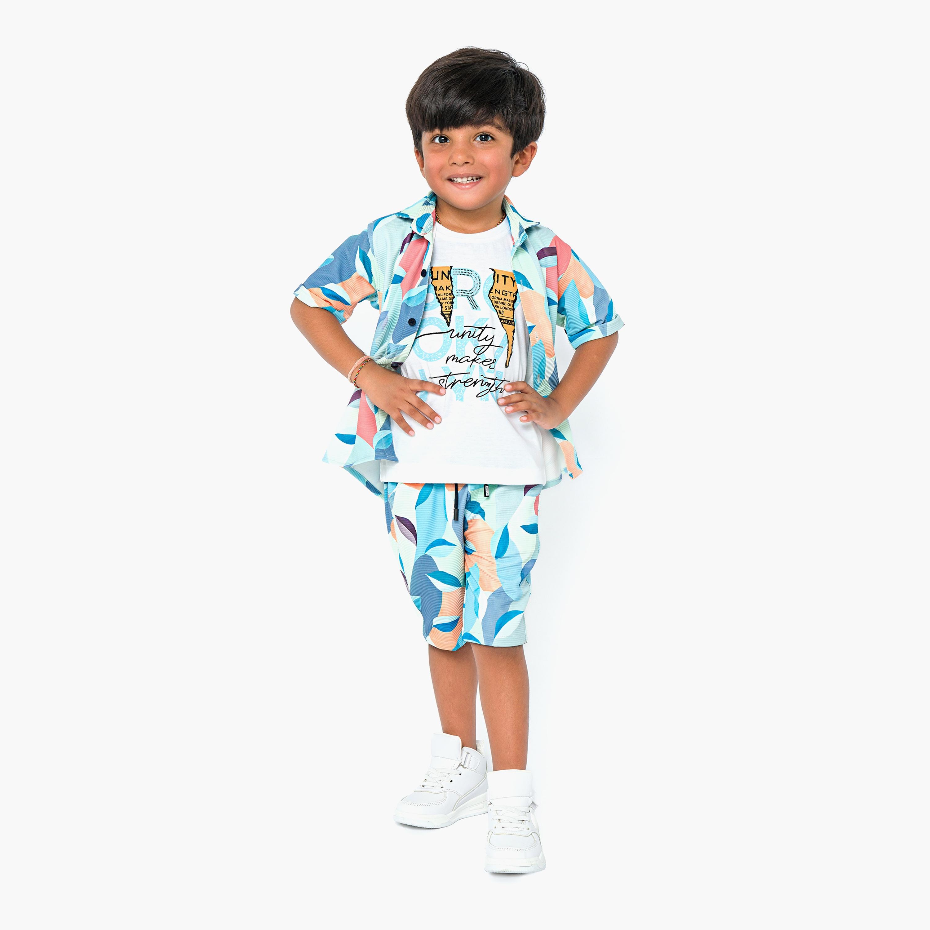 Babyqlo 3-Piece Printed Short Sleeves Shirt, T-Shirt with Shorts-boys-clothing-setsandcoords-image-1