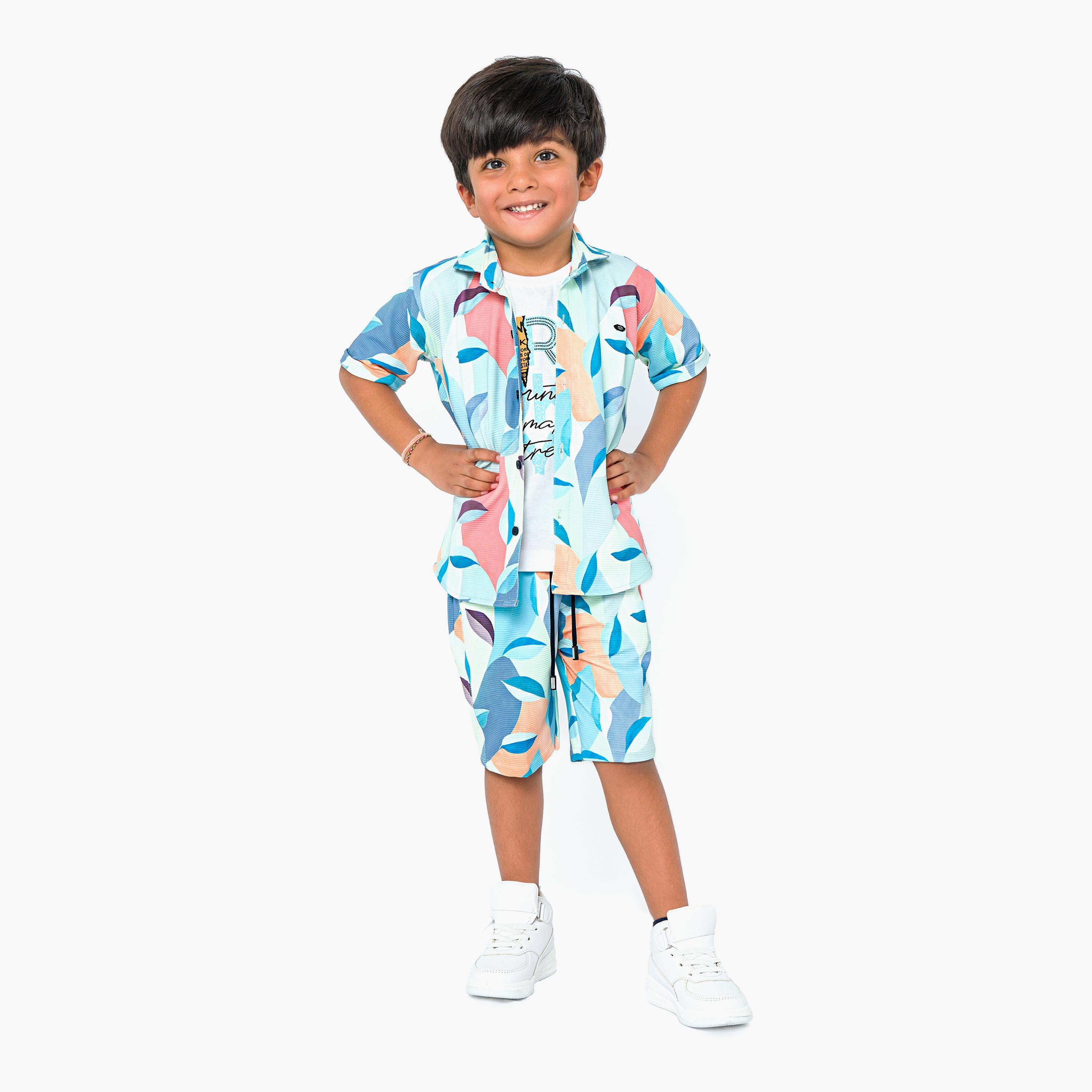 Babyqlo 3-Piece Printed Short Sleeves Shirt, T-Shirt with Shorts-boys-clothing-setsandcoords-image-3