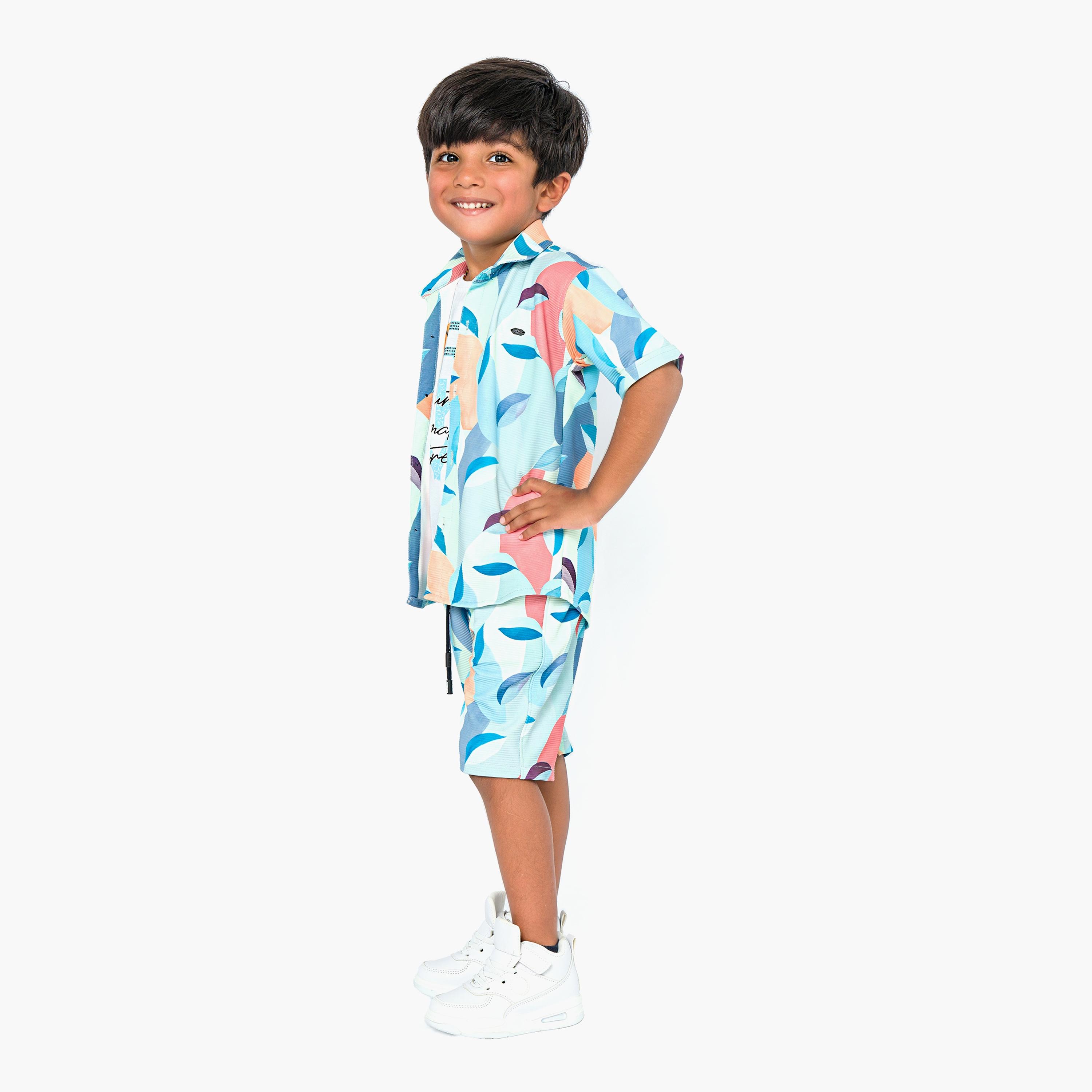 Babyqlo 3-Piece Printed Short Sleeves Shirt, T-Shirt with Shorts-boys-clothing-setsandcoords-image-4