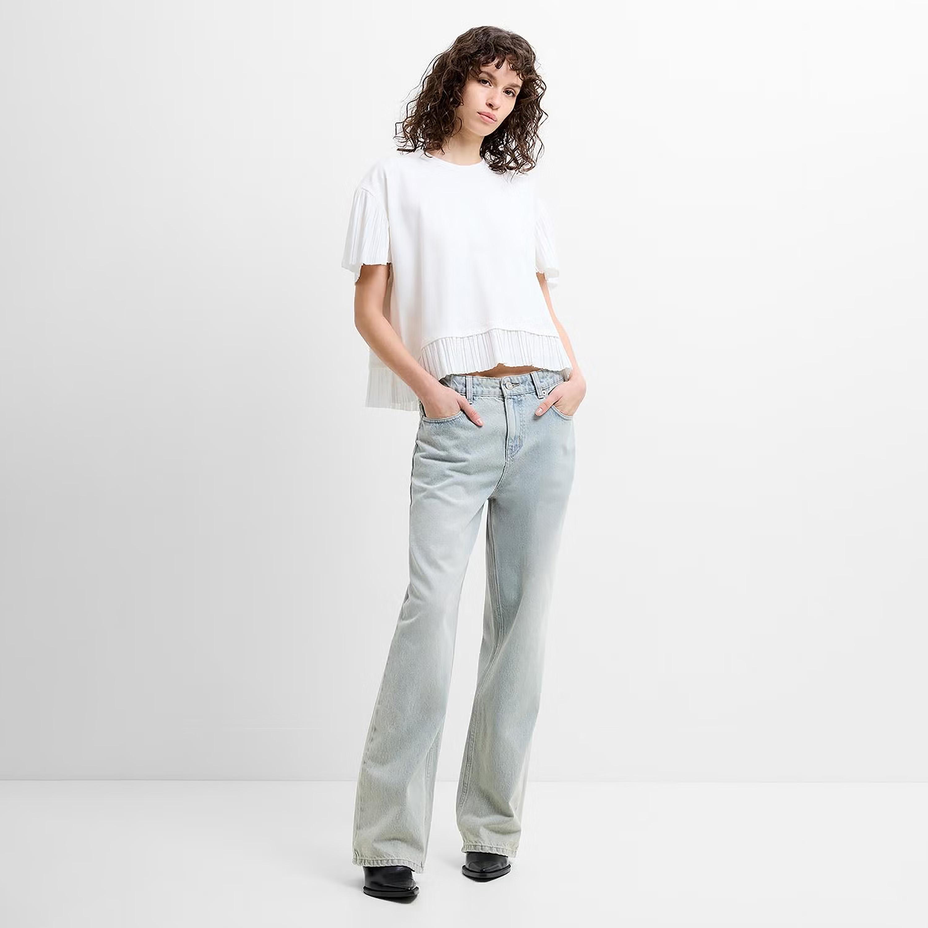 French Connection White Plisse Trim Cap Sleeves Women's T-Shirt-women-clothing-tshirts-image-2