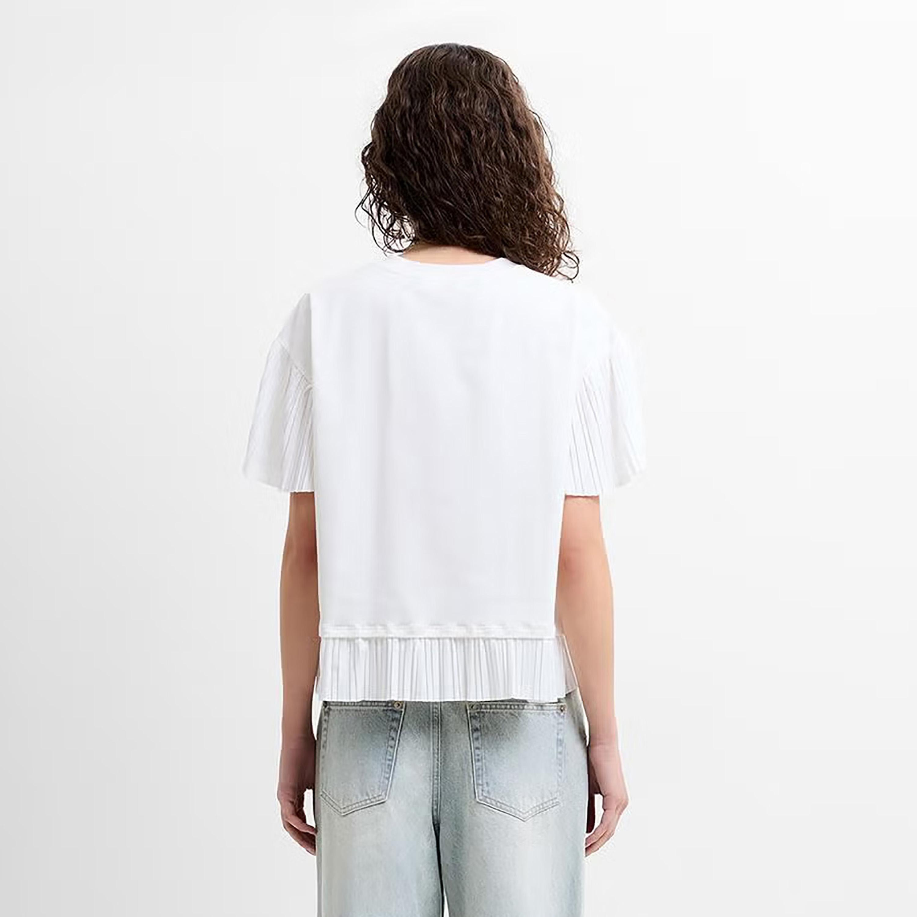 French Connection White Plisse Trim Cap Sleeves Women's T-Shirt-women-clothing-tshirts-image-3