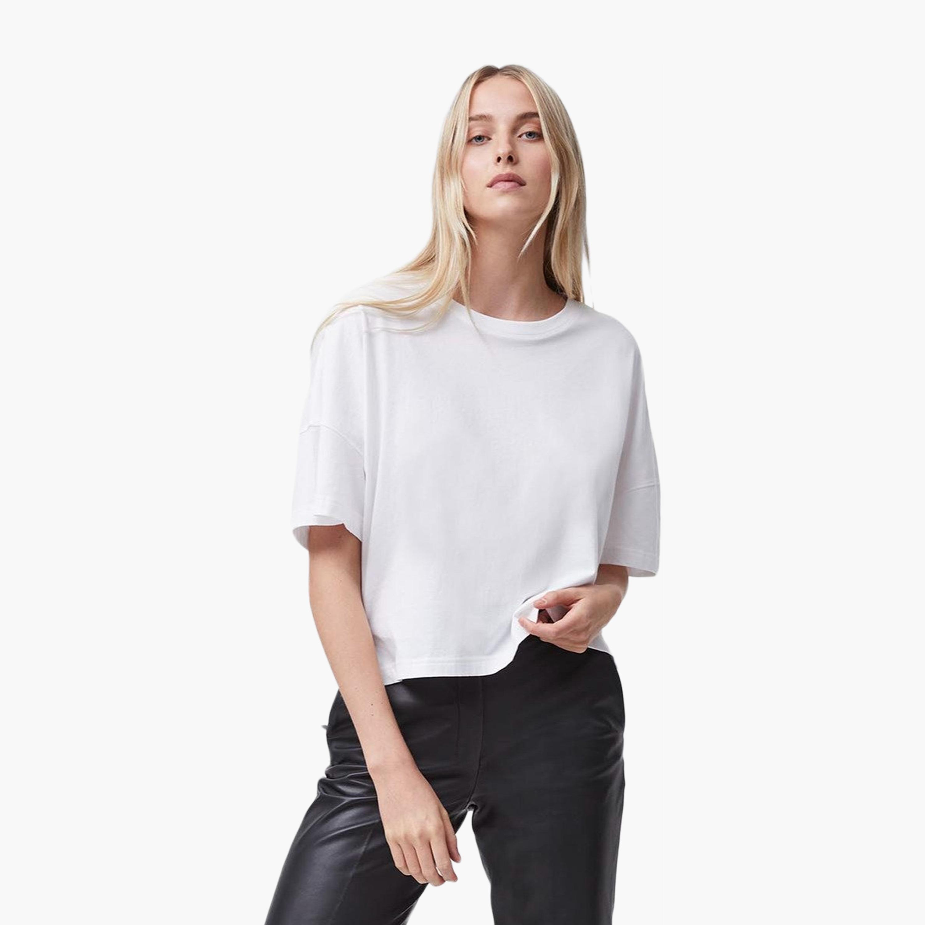 French Connection White Cotton Dropped Sleeves Women's T-Shirt-women-clothing-tshirts-image-1