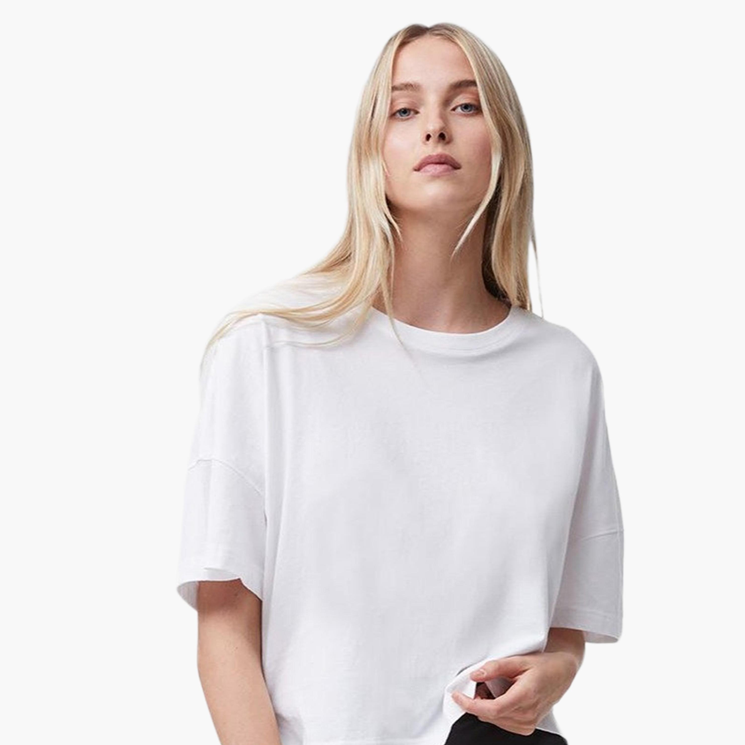 French Connection White Cotton Dropped Sleeves Women's T-Shirt-women-clothing-tshirts-image-4